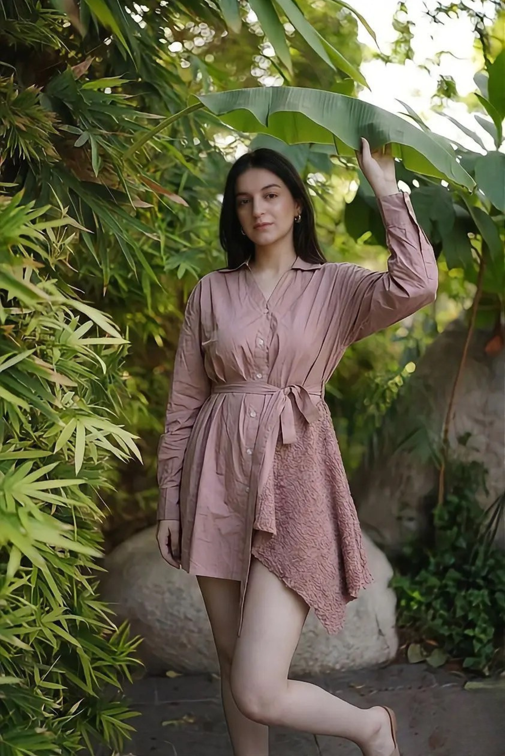 Rosé Drap Shirt Dress
