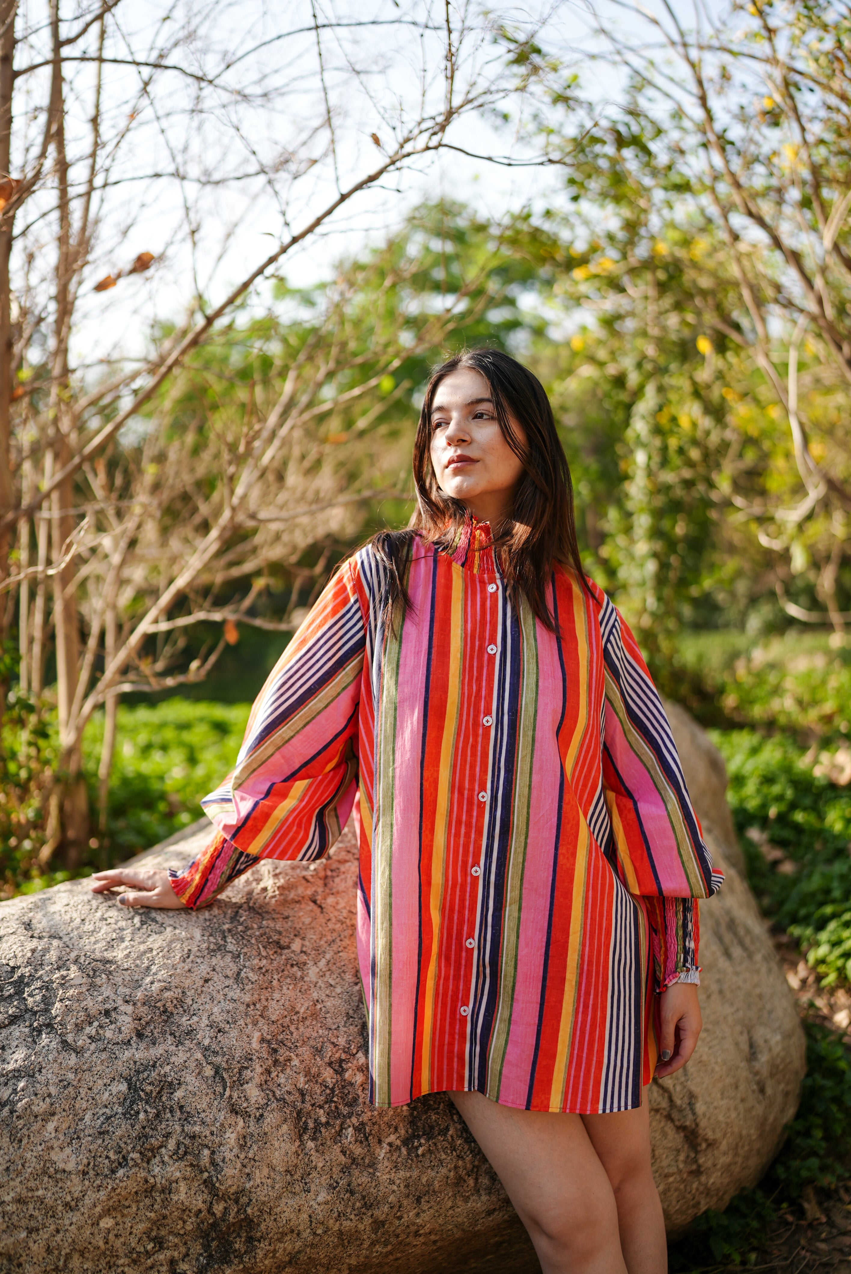 Sunset Stripe Cotton Shirt Dress