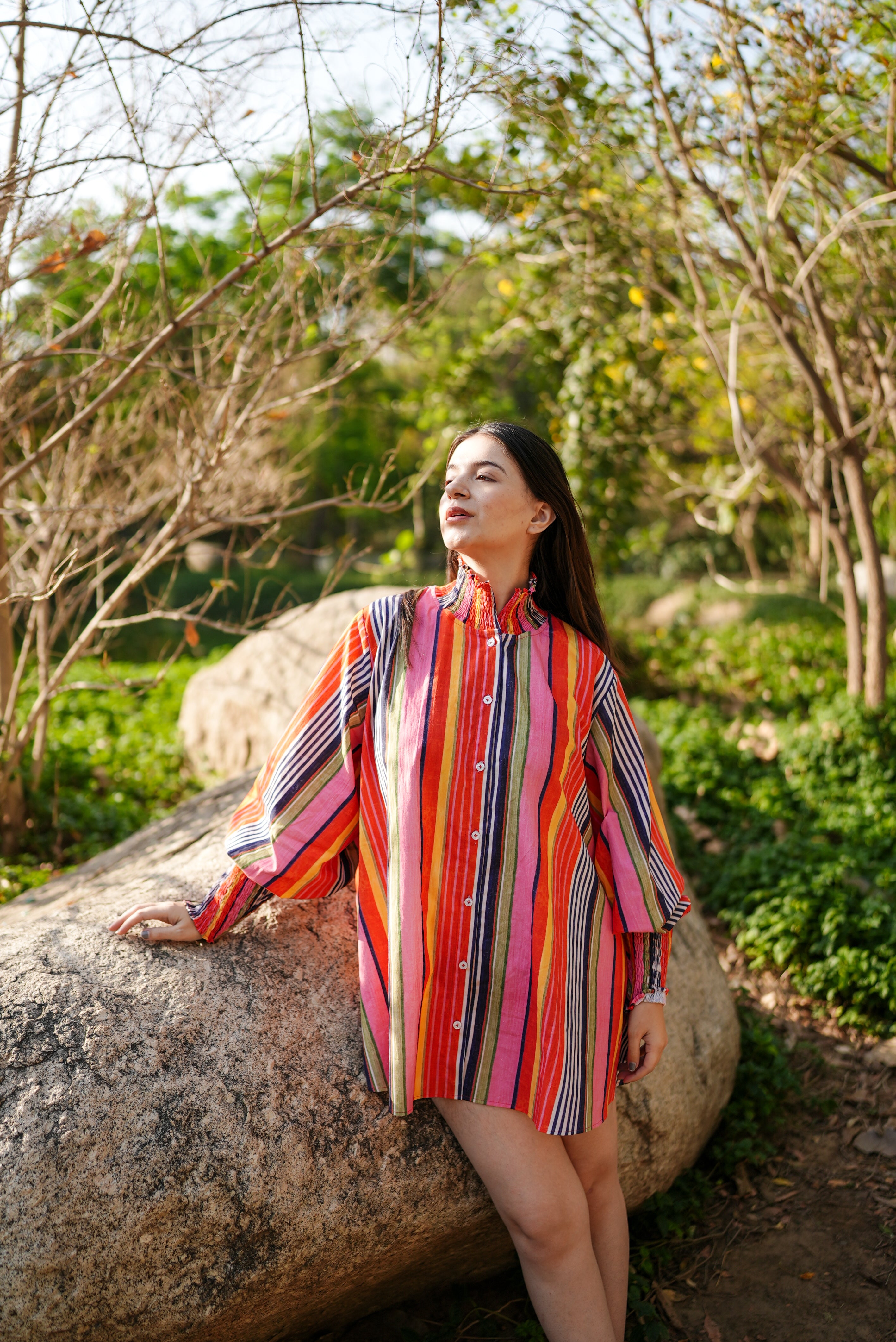 Sunset Stripe Cotton Shirt Dress