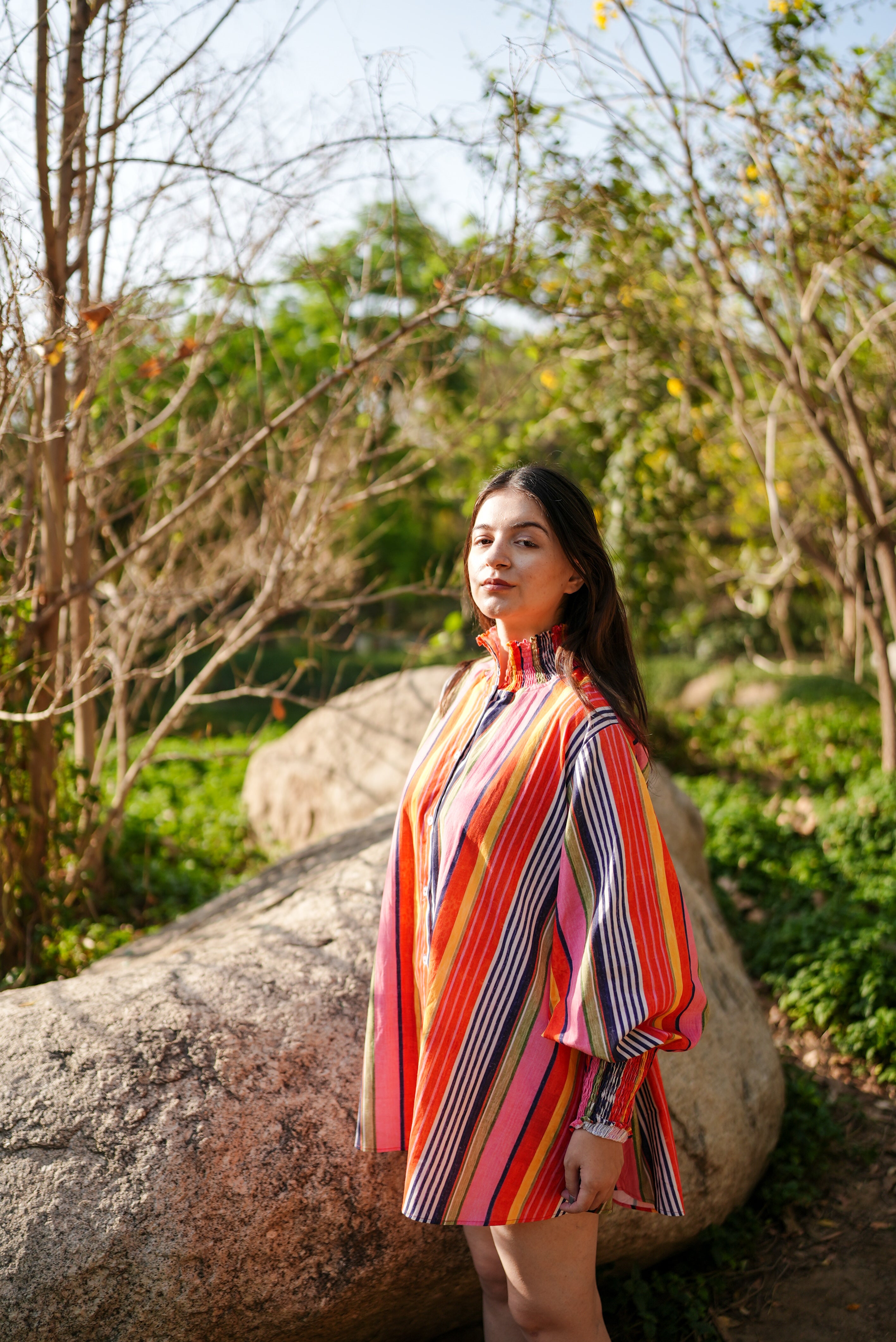 Sunset Stripe Cotton Shirt Dress