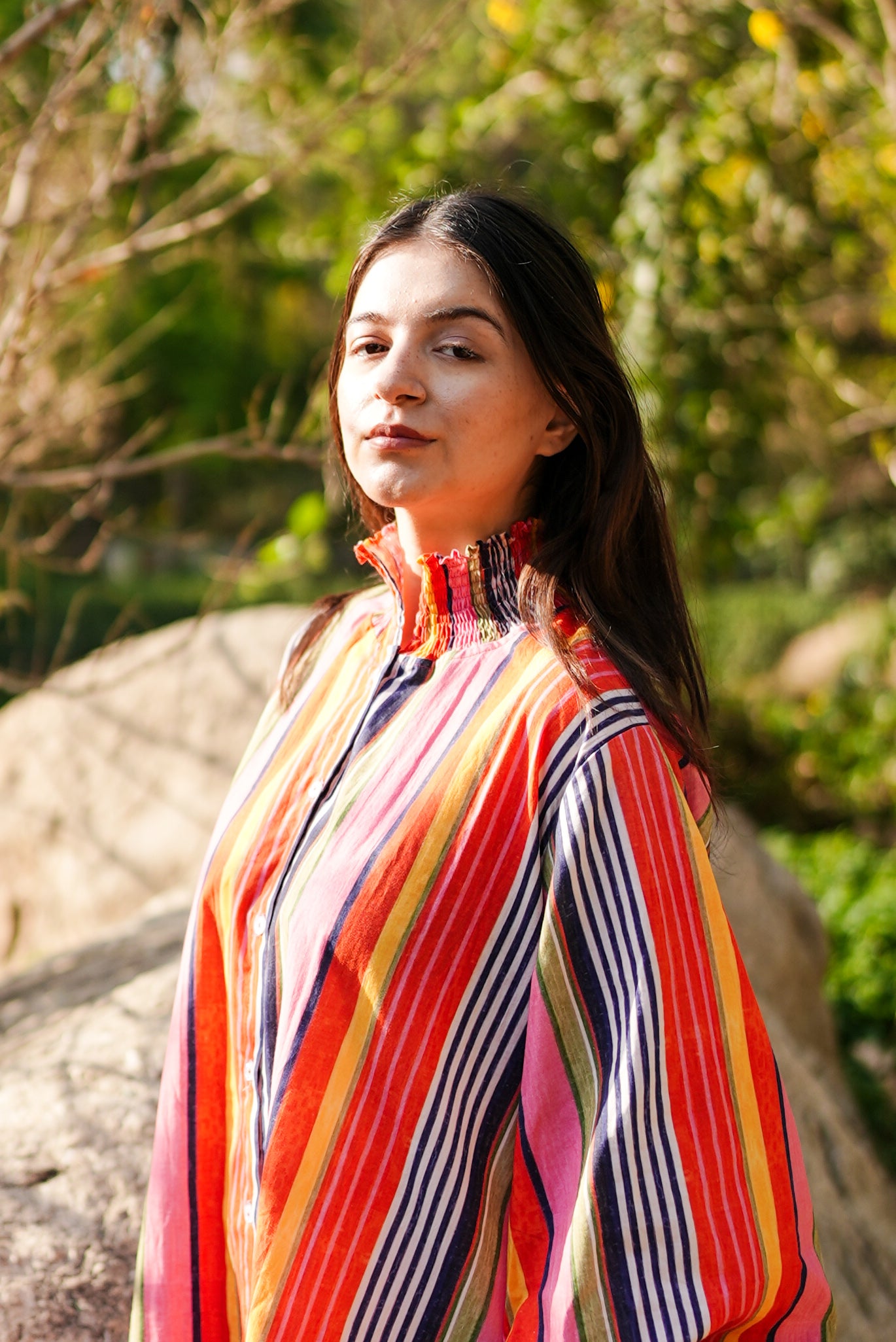 Sunset Stripe Cotton Shirt Dress