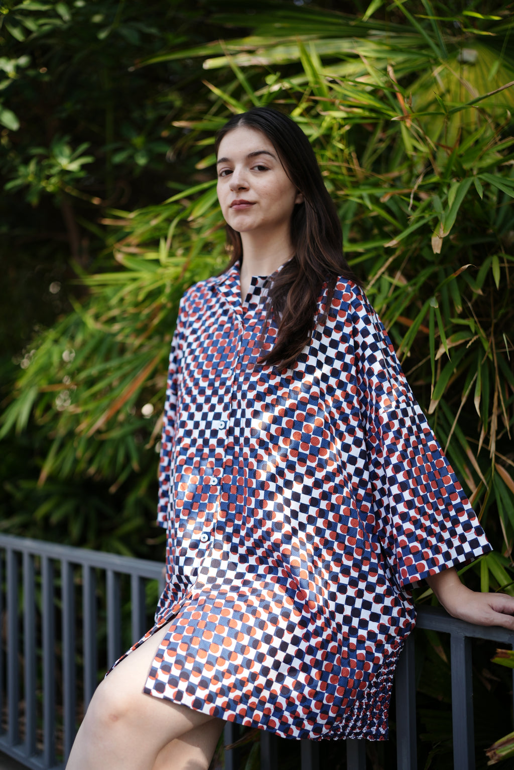 Mosaic Print Cotton Shirt Dress