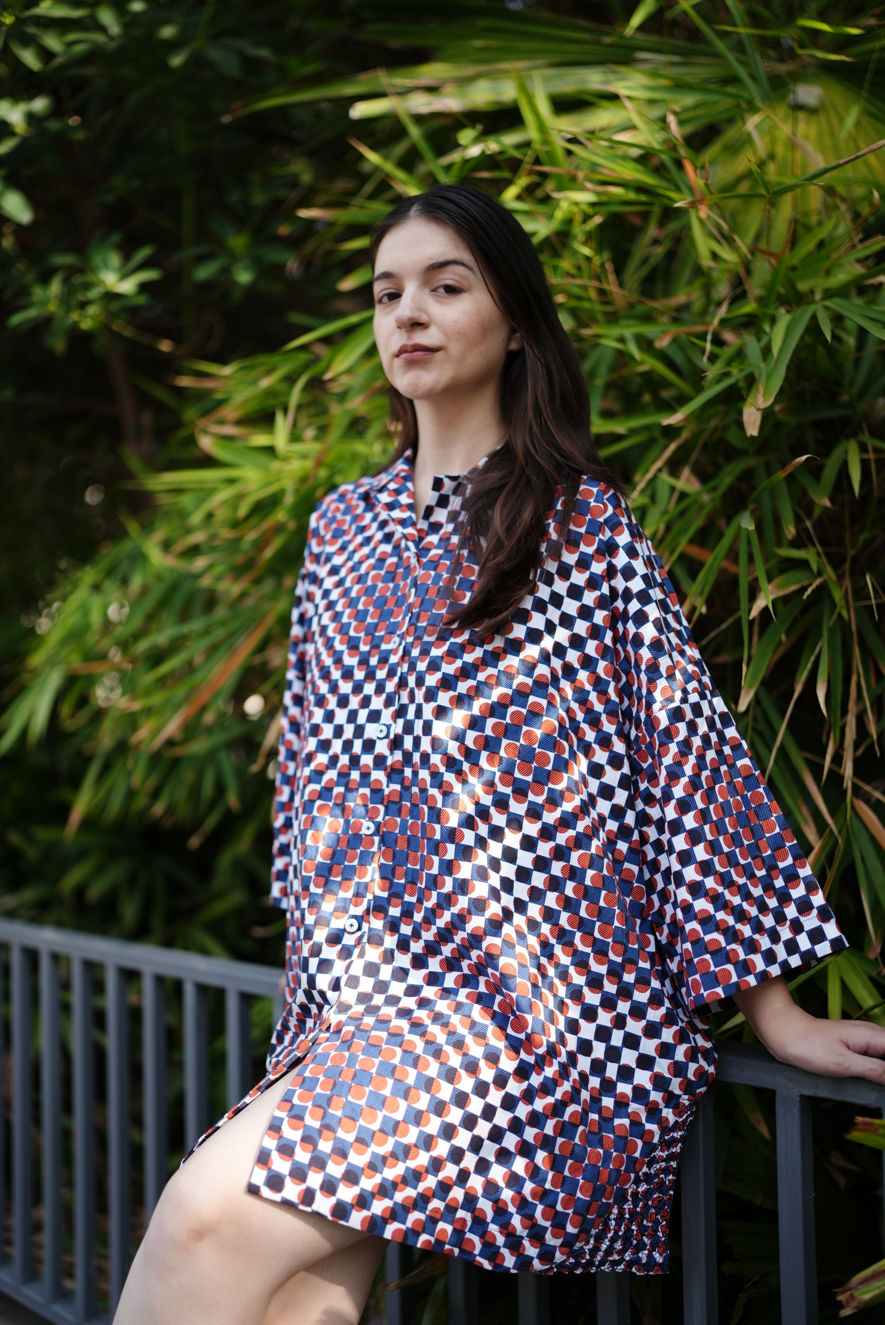 Mosaic Print Cotton Shirt Dress