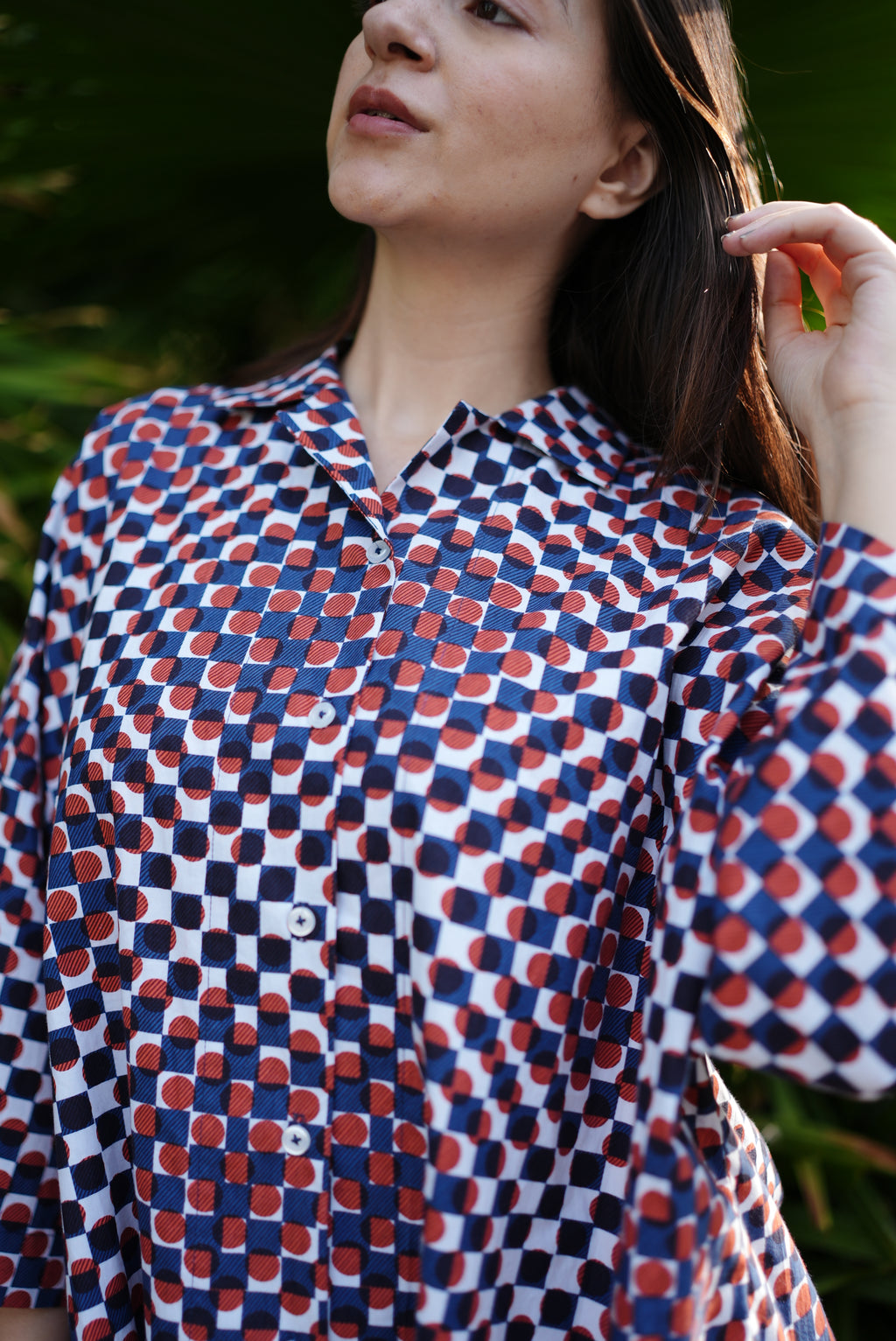 Mosaic Print Cotton Shirt Dress