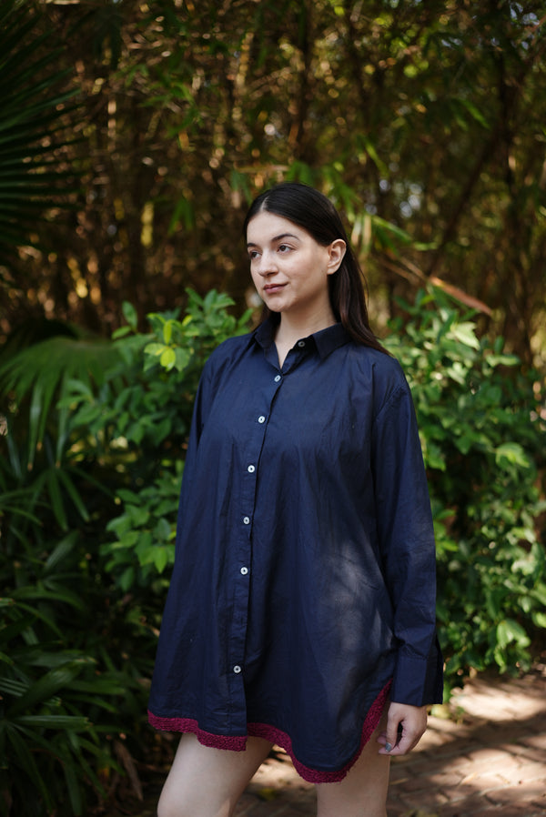 Midnight Trim Cotton Shirt Dress
