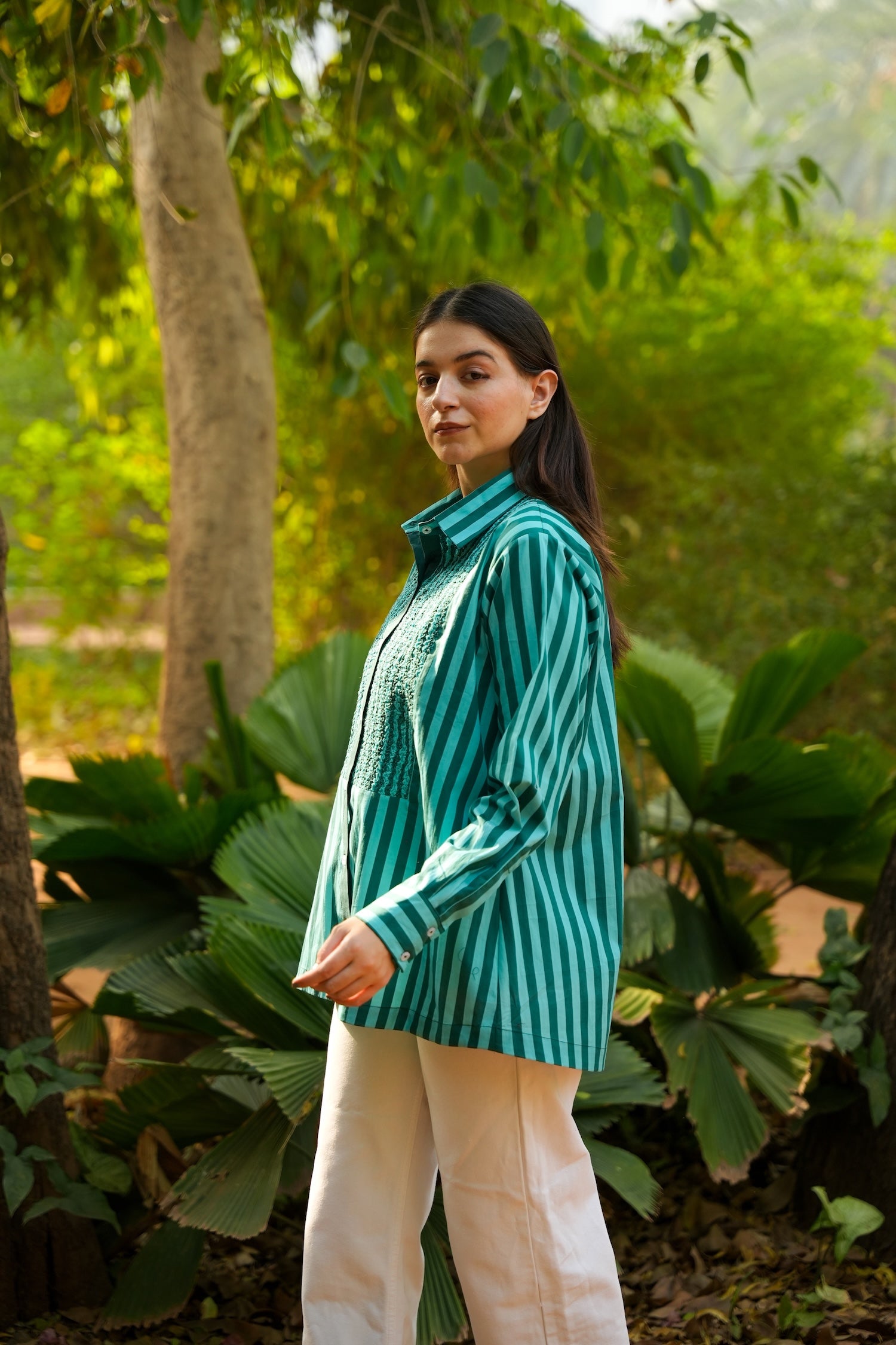 Jade Stripe Cotton Poplin Shirt