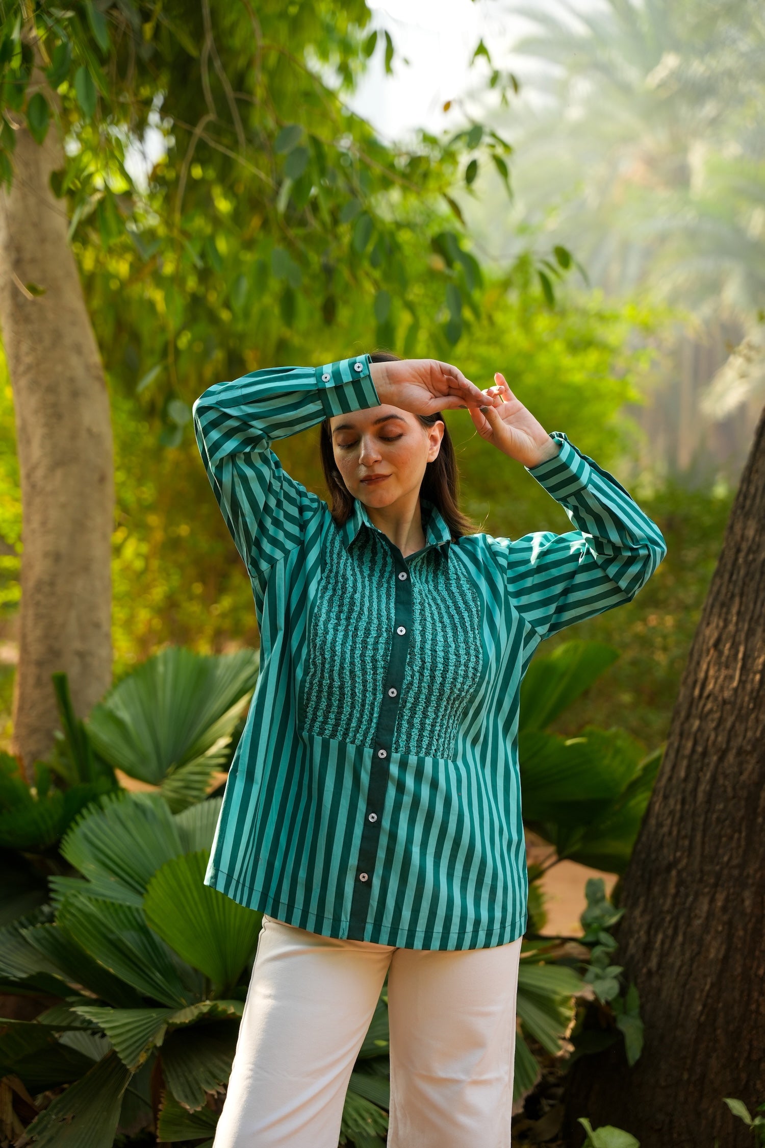 Jade Stripe Cotton Poplin Shirt