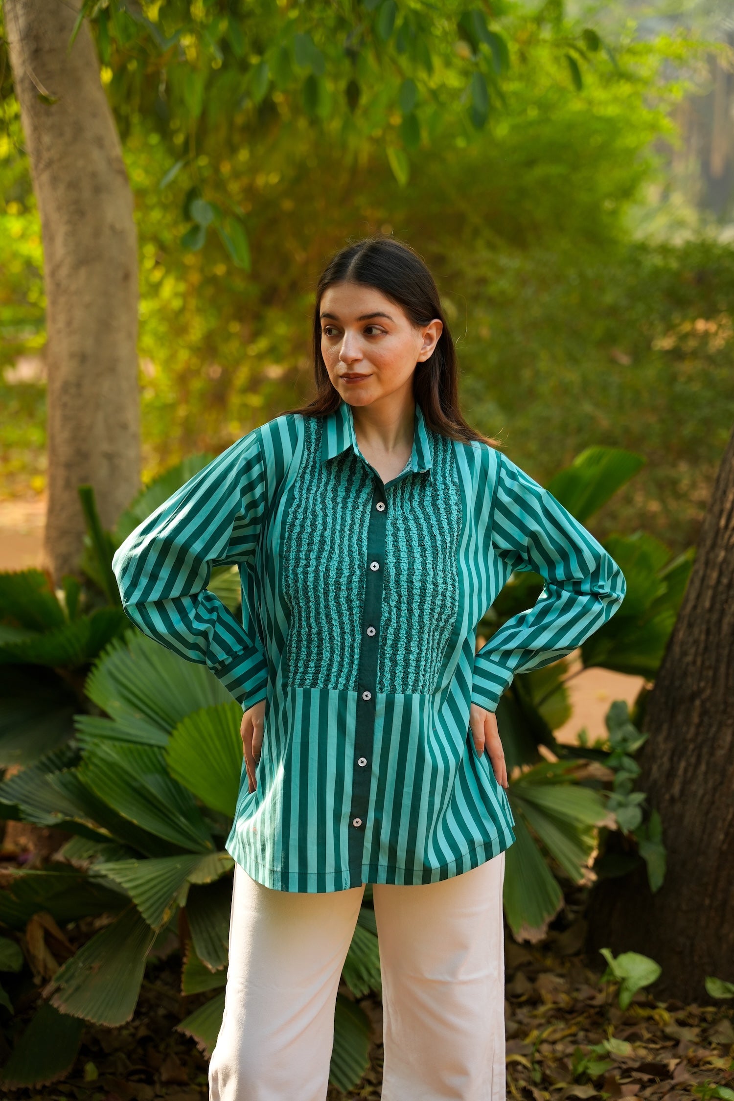 Jade Stripe Cotton Poplin Shirt