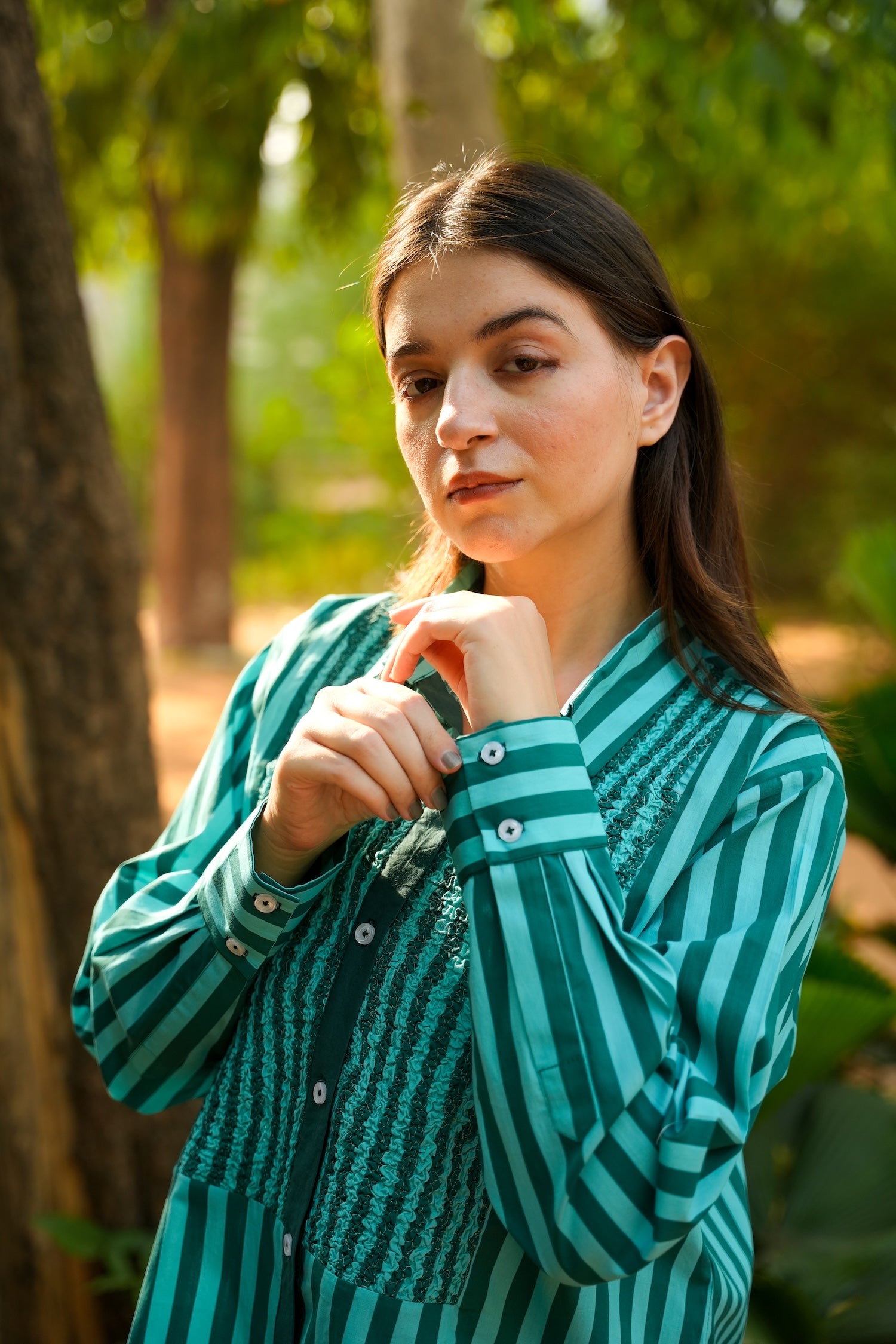 Jade Stripe Cotton Poplin Shirt