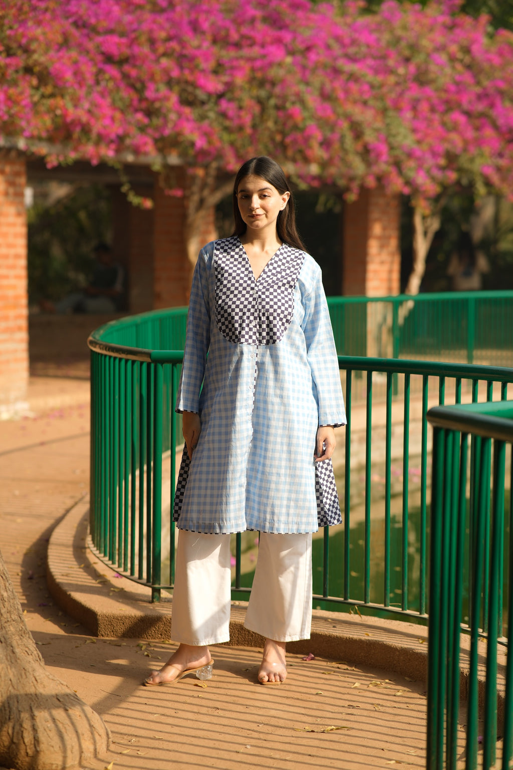 Azure Check Cotton Poplin Kurta