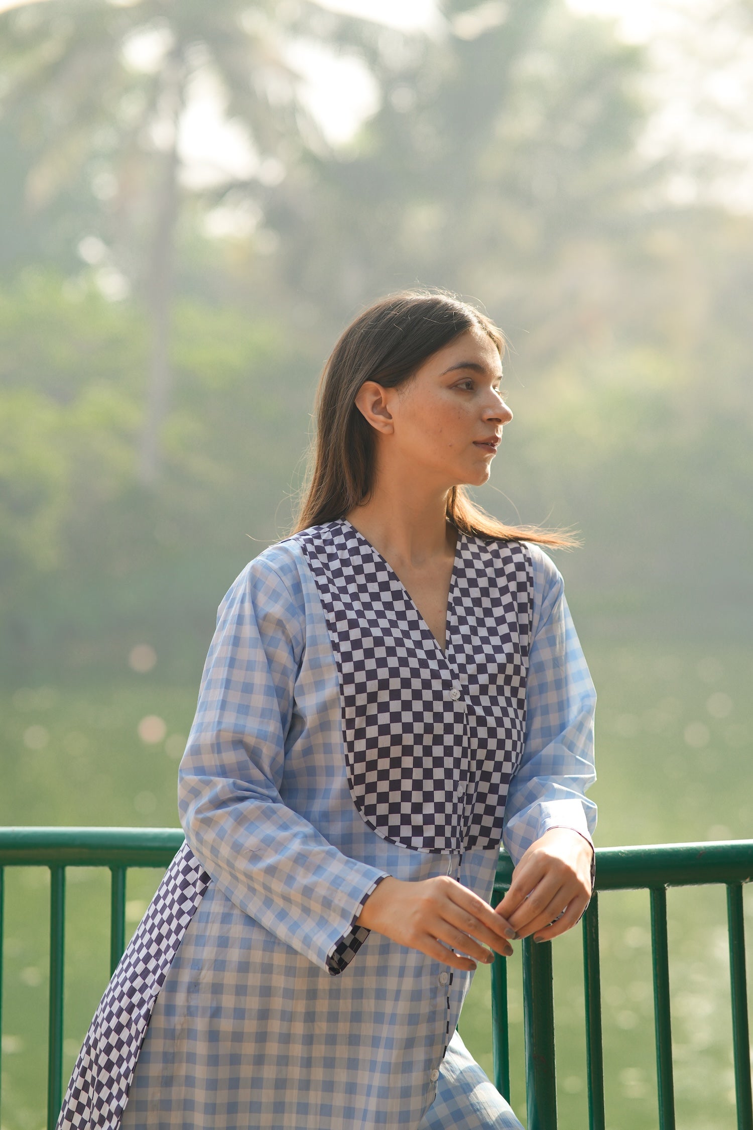 Azure Check Cotton Poplin Kurta