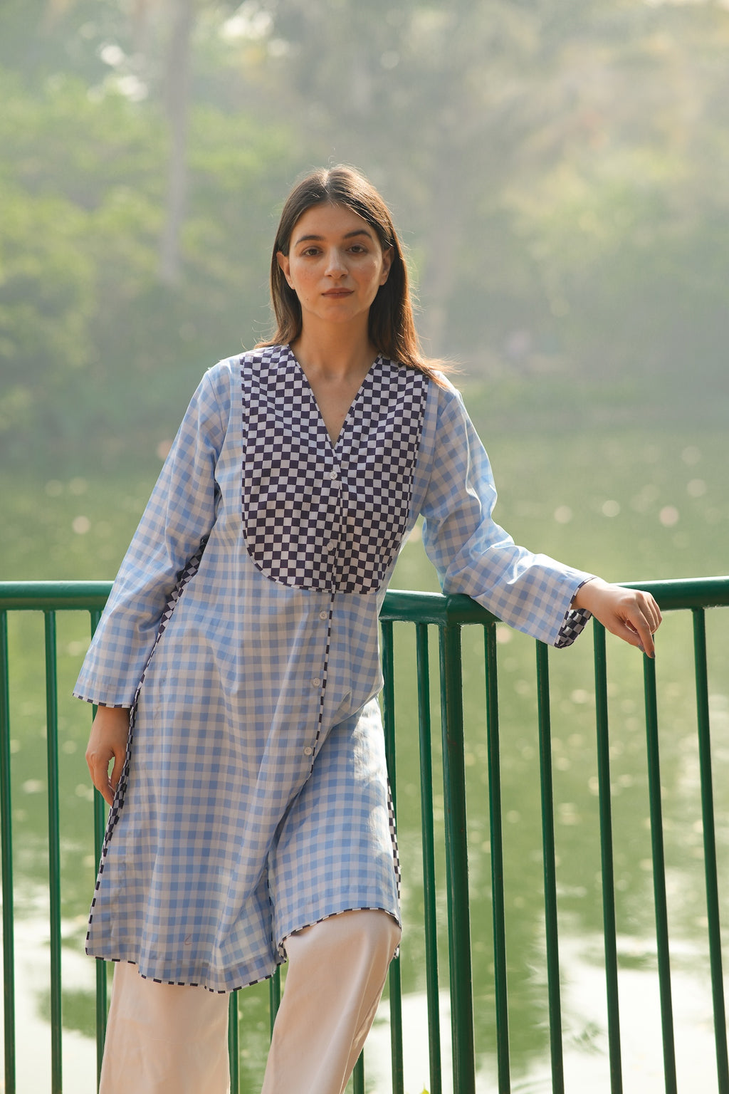 Azure Check Cotton Poplin Kurta