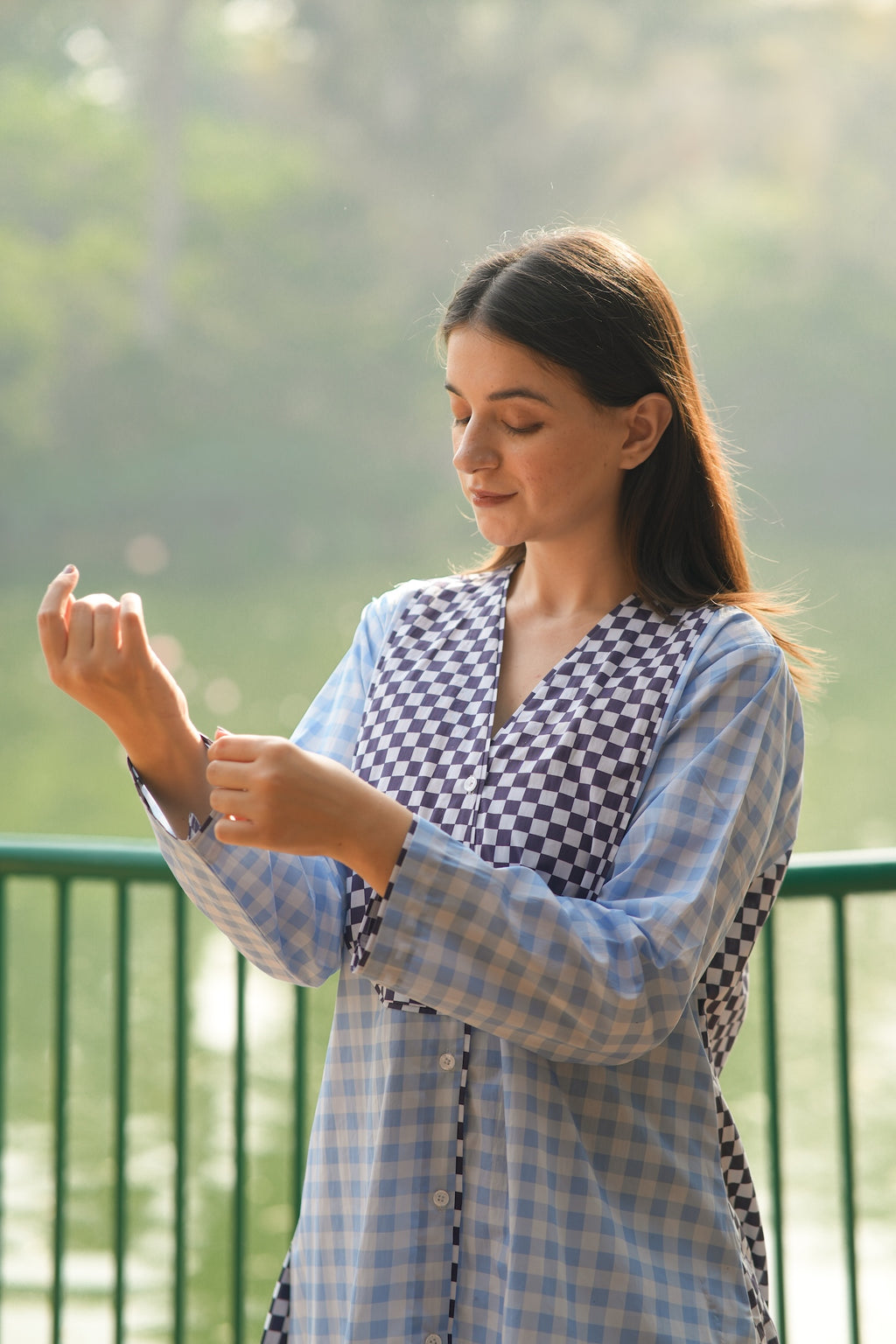 Azure Check Cotton Poplin Kurta