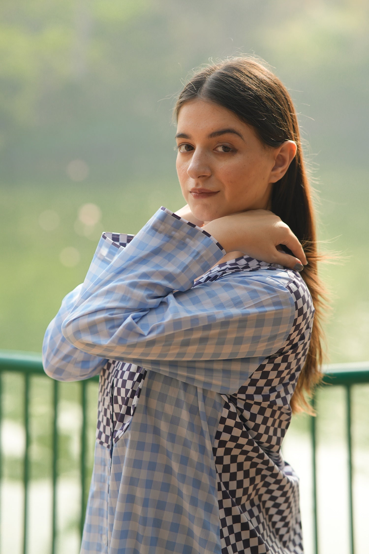 Azure Check Cotton Poplin Kurta