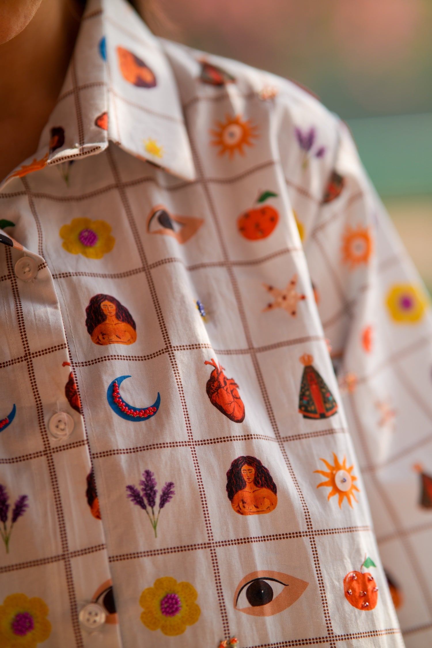 Celestial Grid Cotton Poplin Shirt