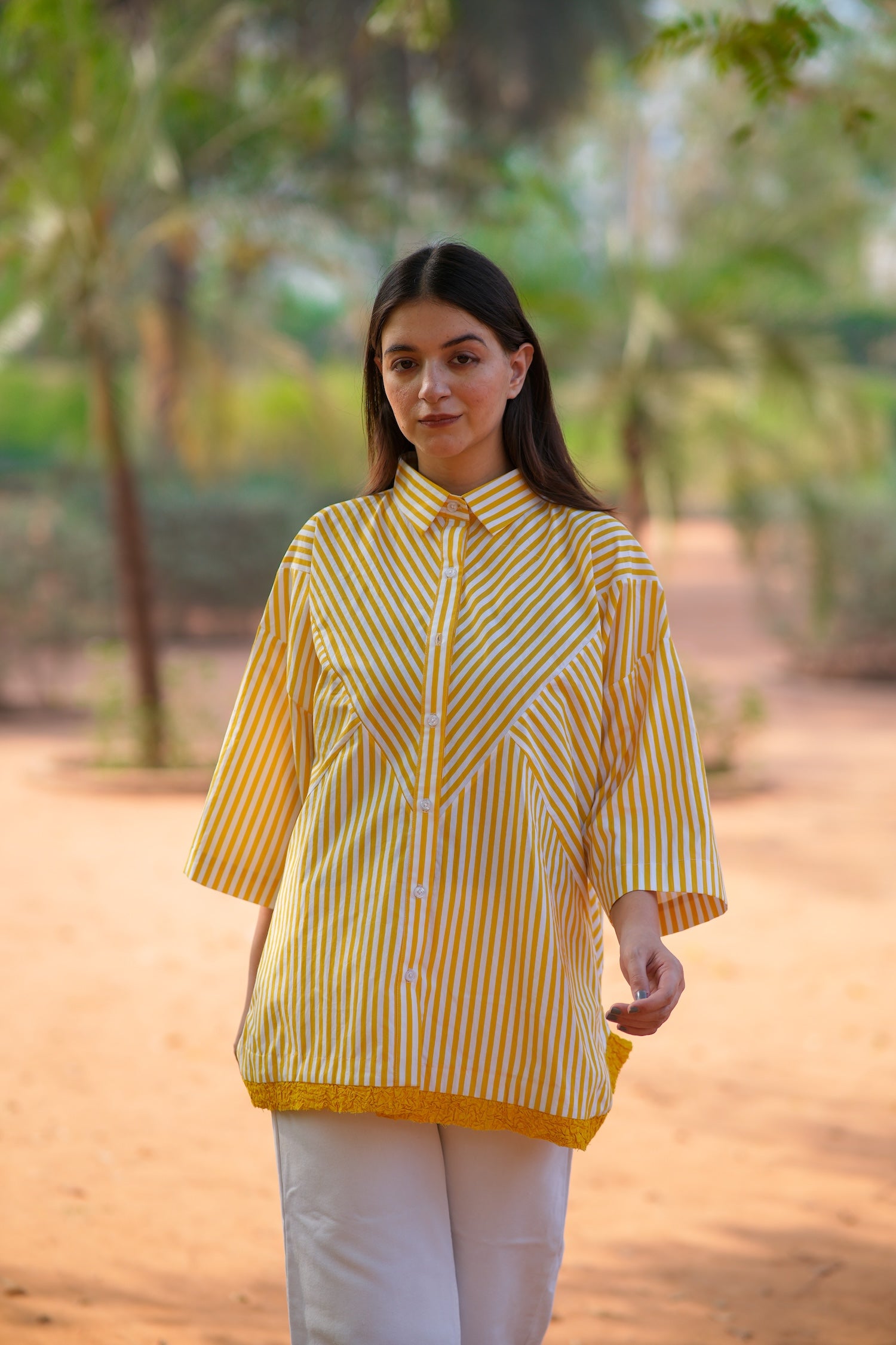 Saffron Stripe Cotton Poplin Shirt