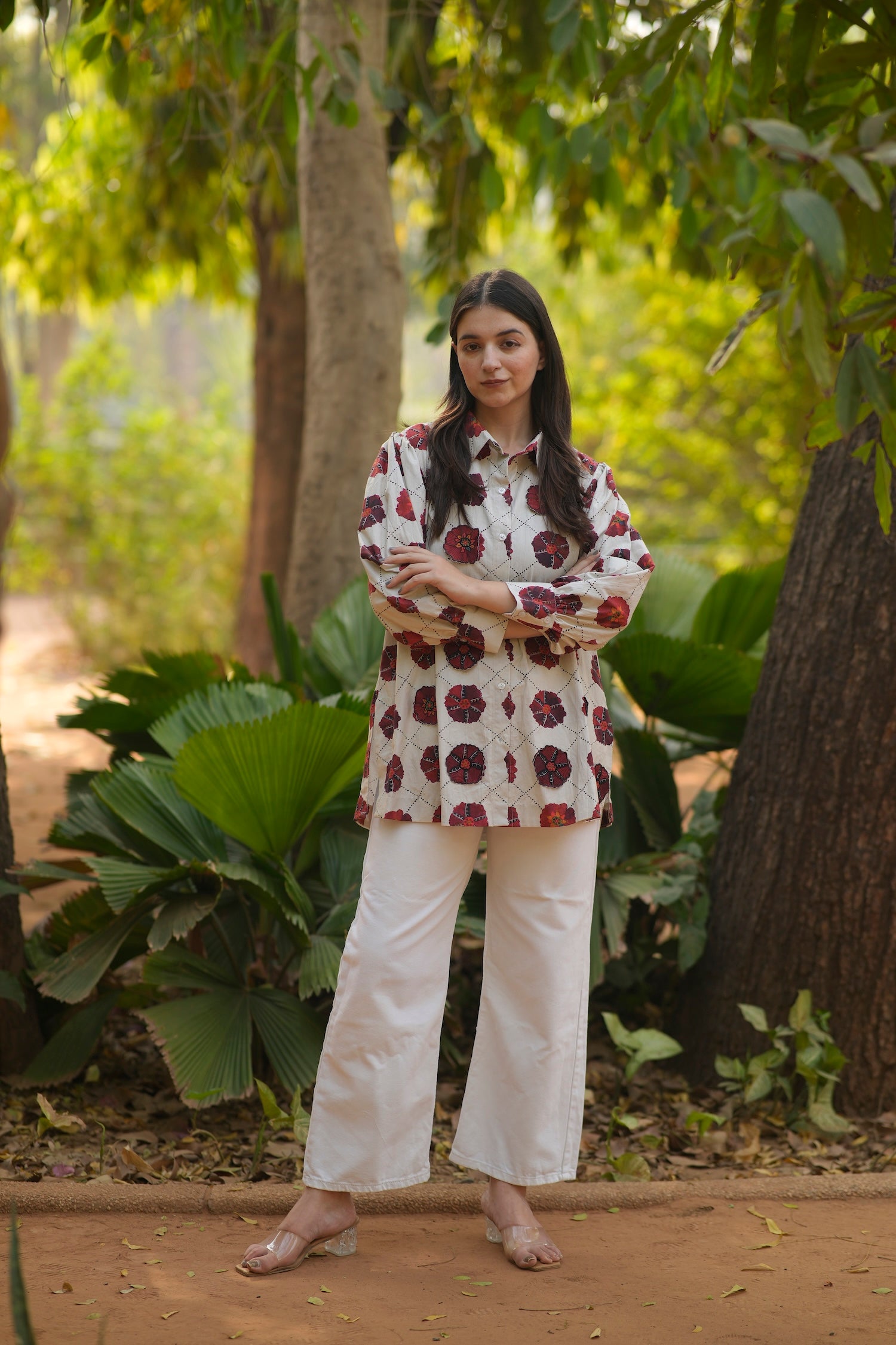 Crimson Bloom Cotton Shirt