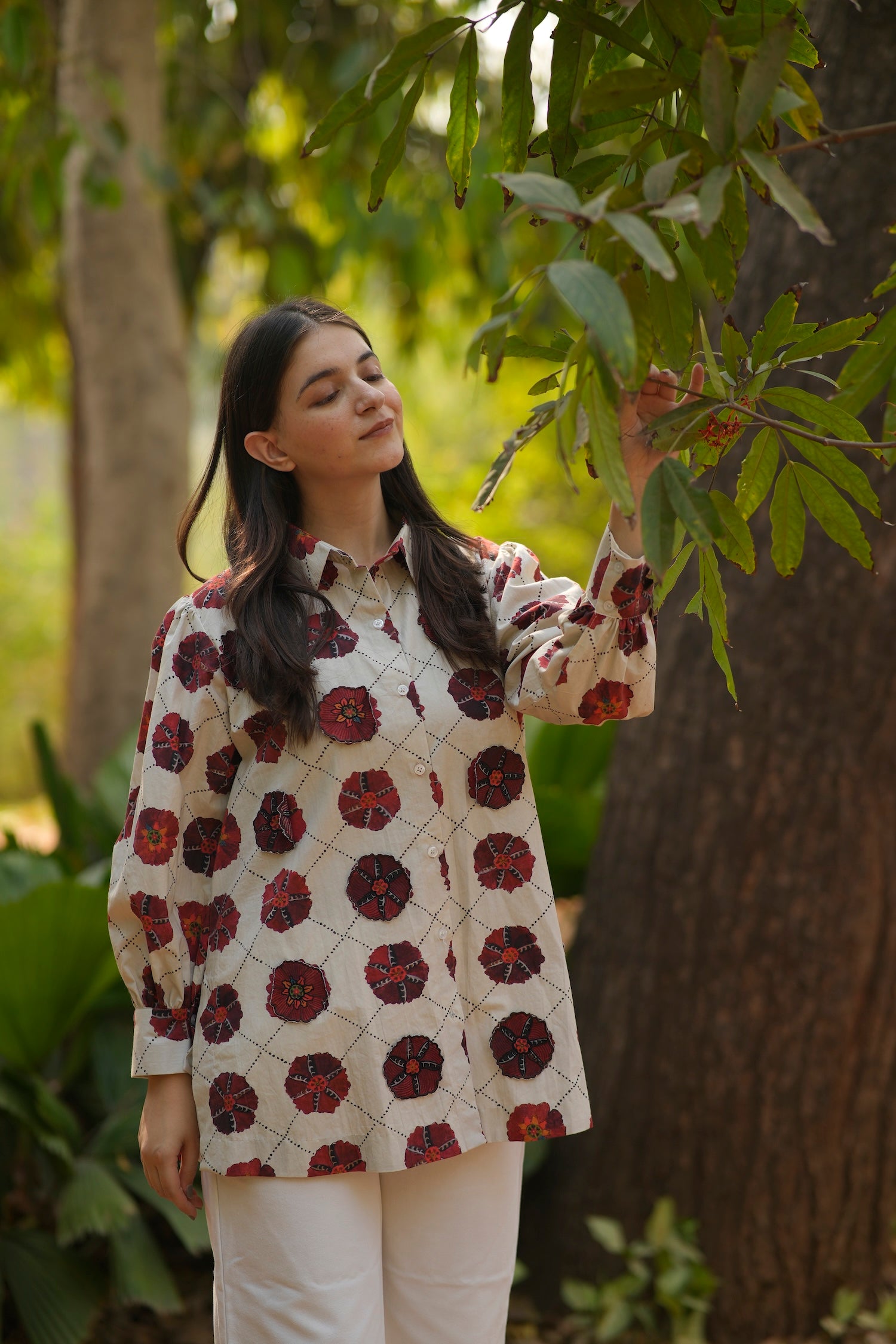 Crimson Bloom Cotton Shirt