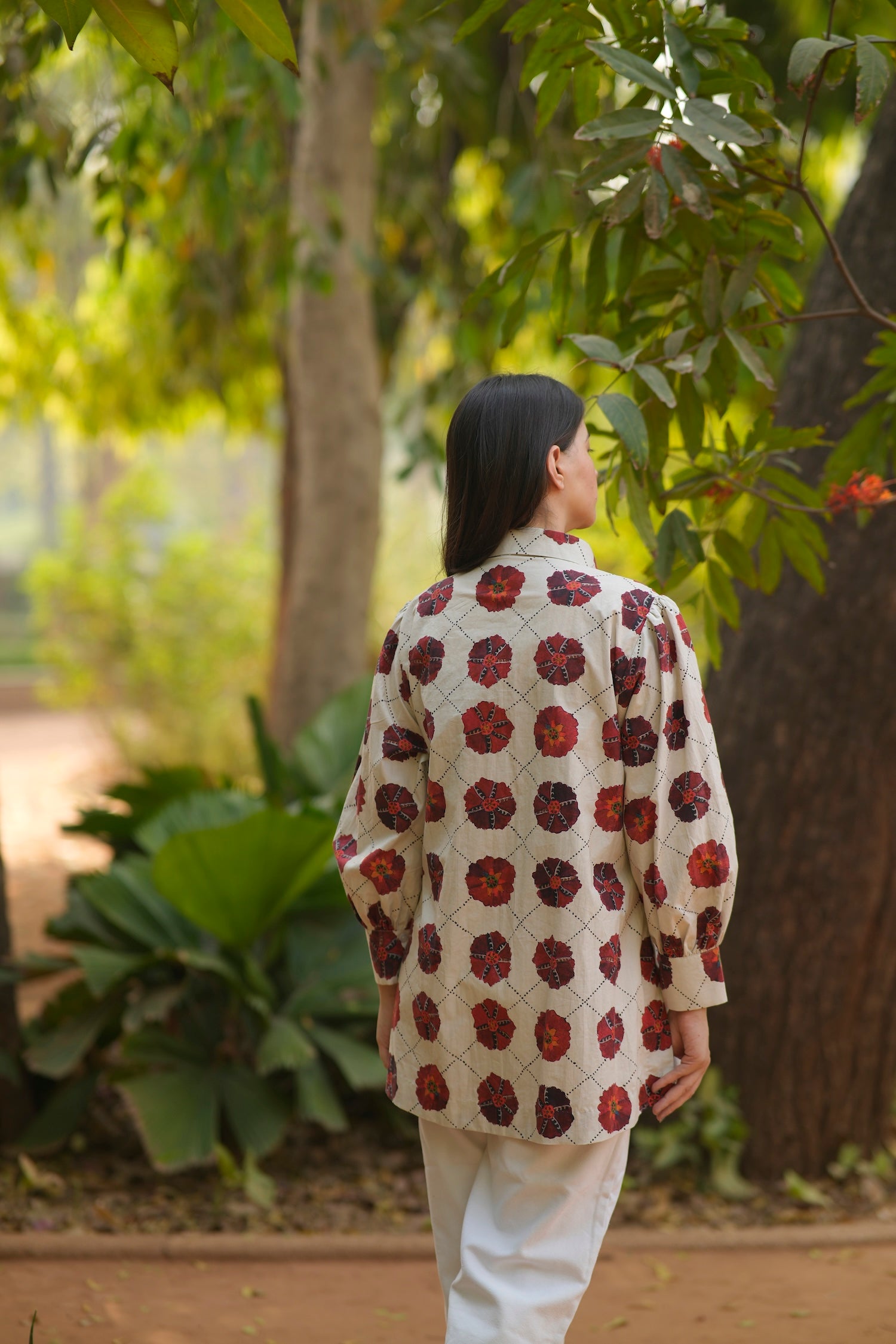 Crimson Bloom Cotton Shirt