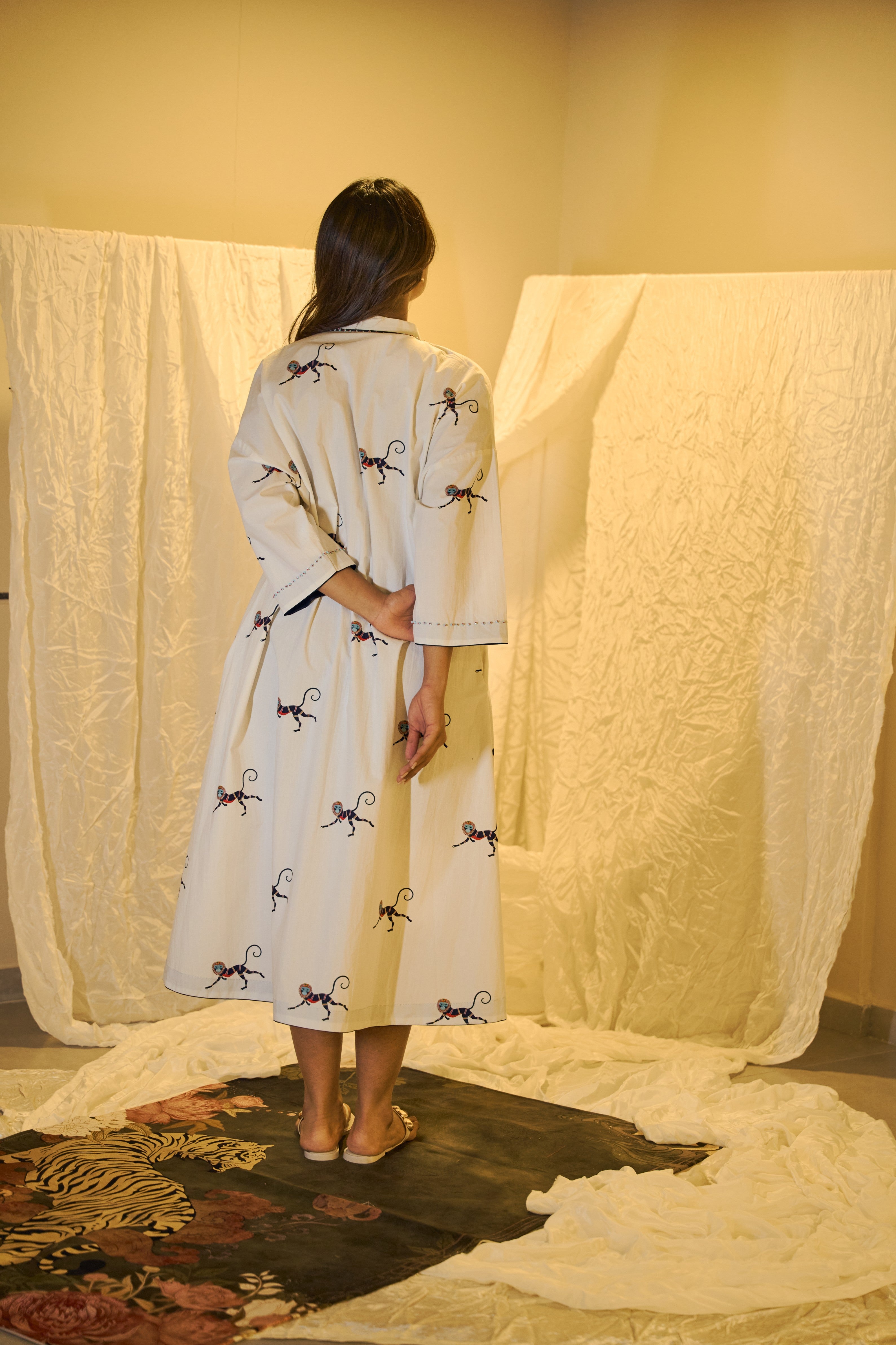 Motif Printed Cotton Maxi Dress