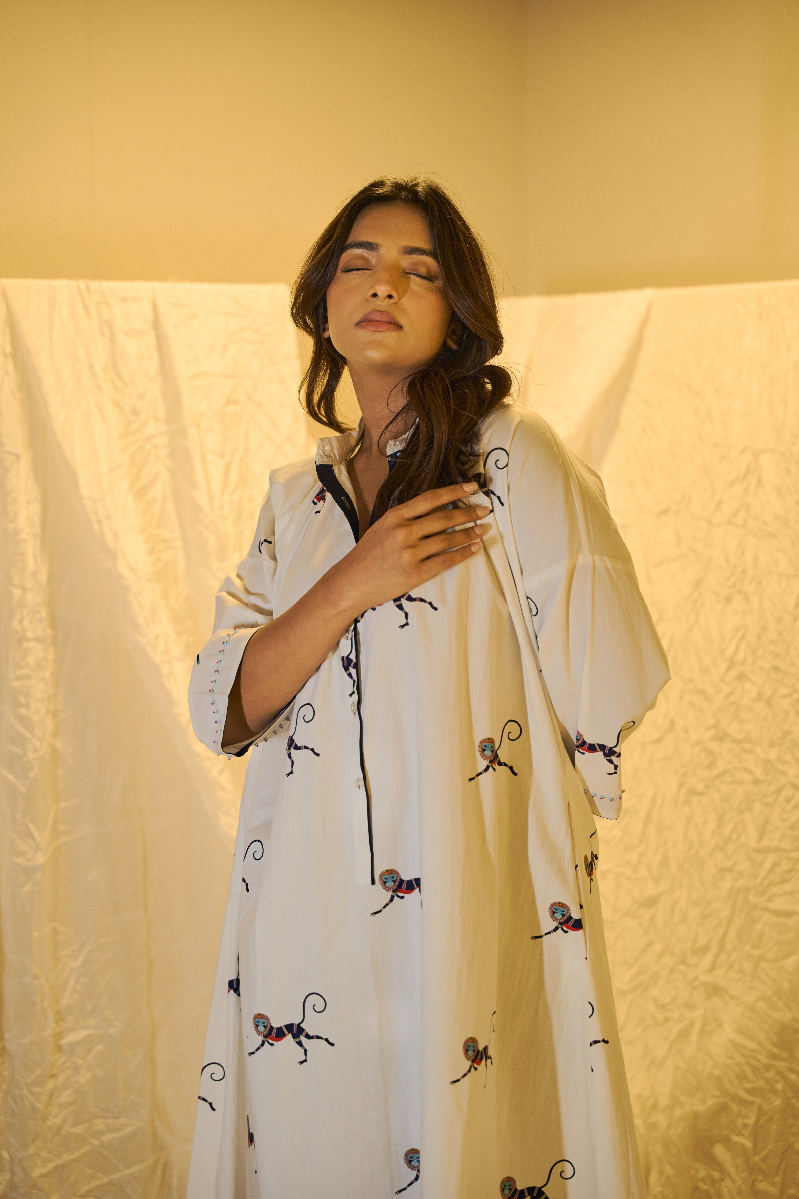 Motif Printed Cotton Maxi Dress