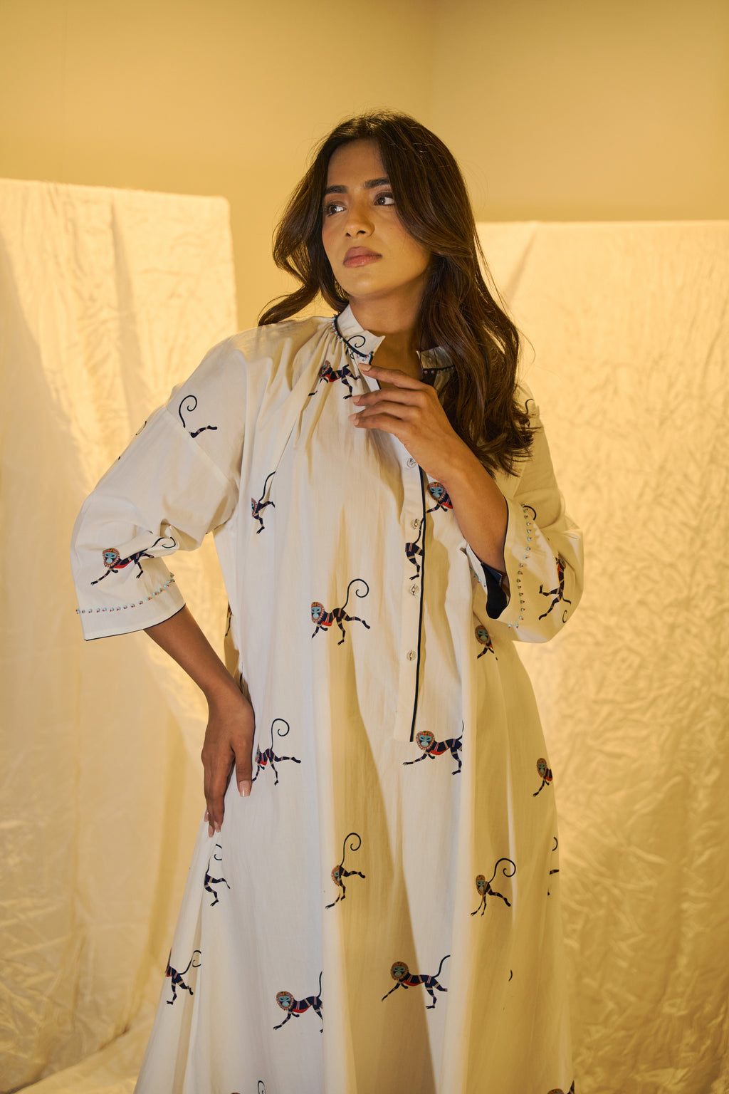 Motif Printed Cotton Maxi Dress