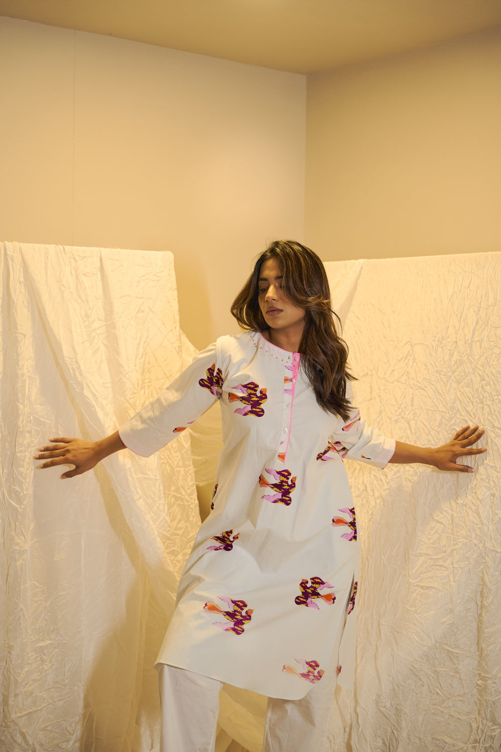 Playful Motif Printed Cotton Short Dress