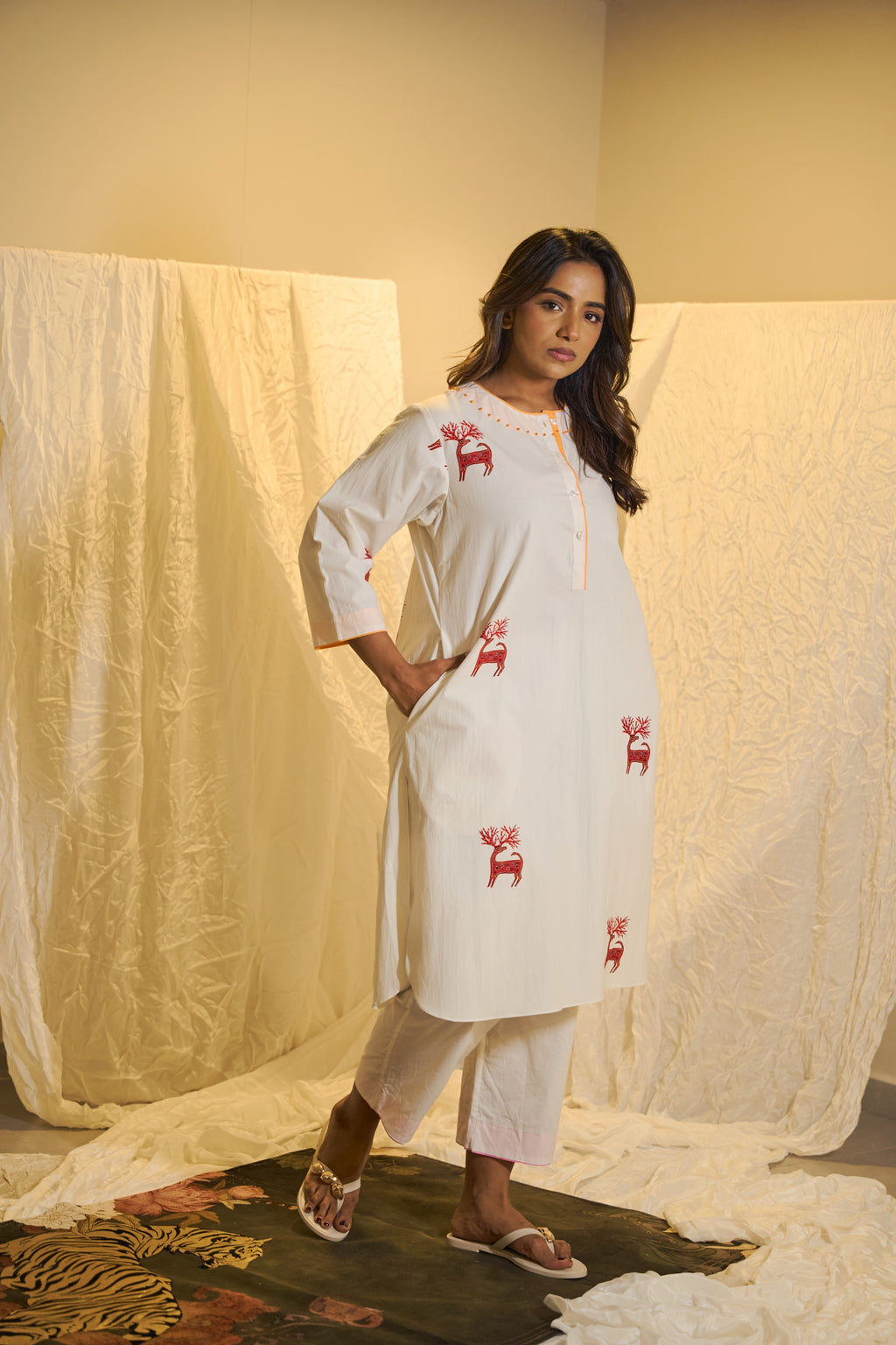 Cotton Kurta Set with Bead Work