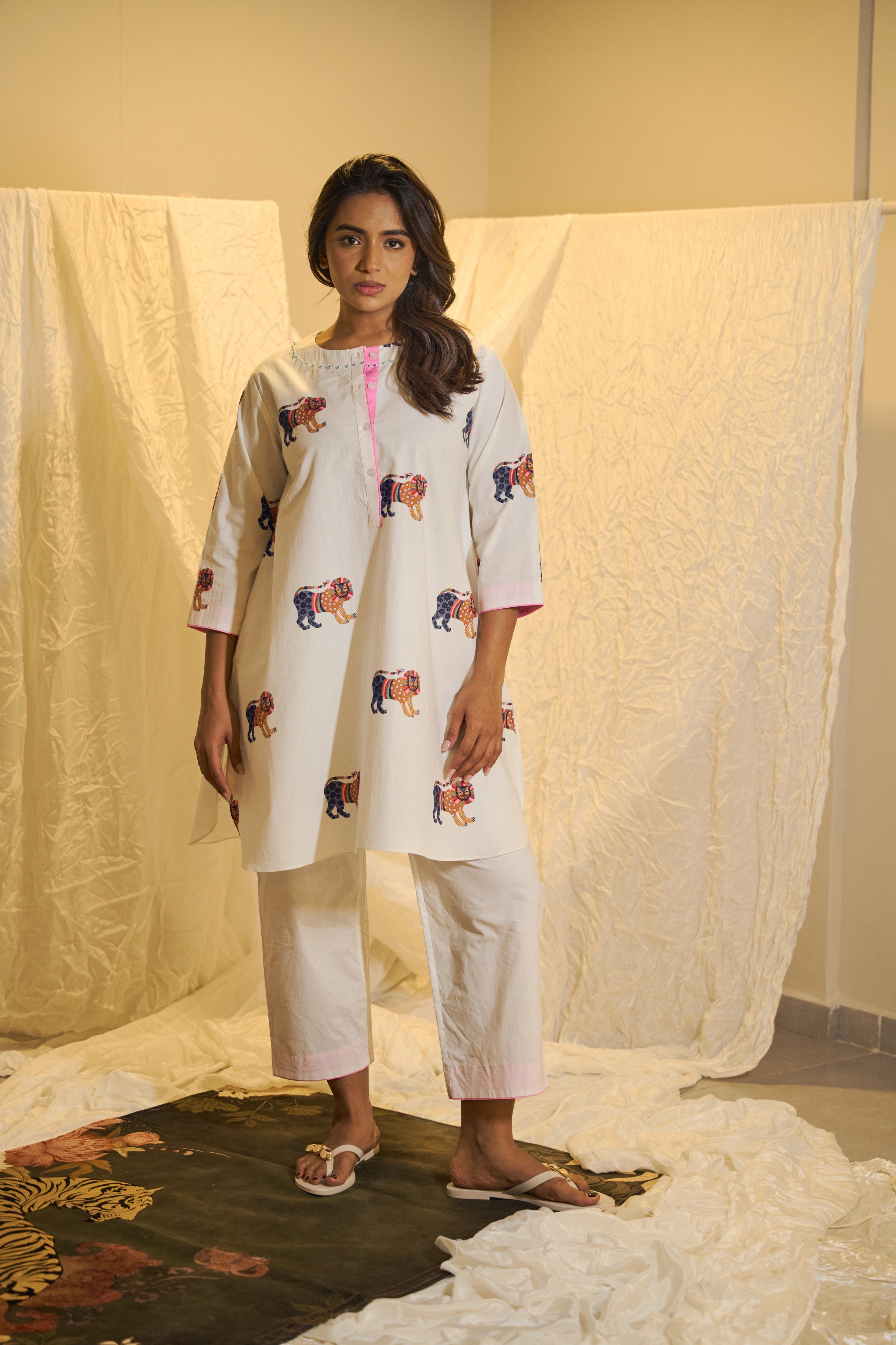 Animal Motif Printed Cotton Kurta Set