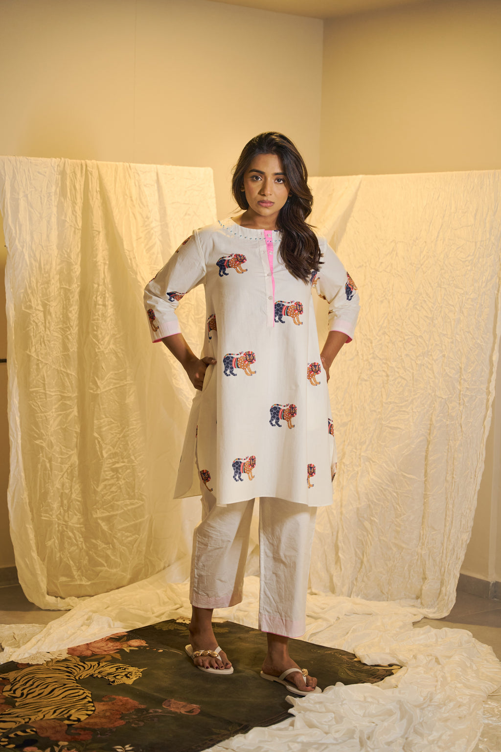 Animal Motif Printed Cotton Kurta Set