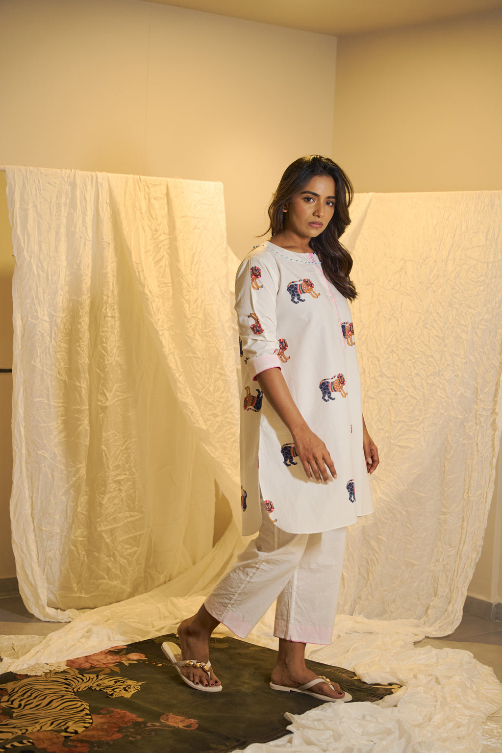 Animal Motif Printed Cotton Kurta Set
