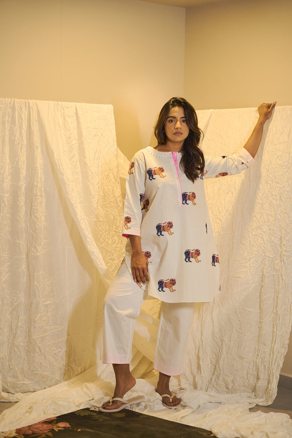 Animal Motif Printed Cotton Kurta Set