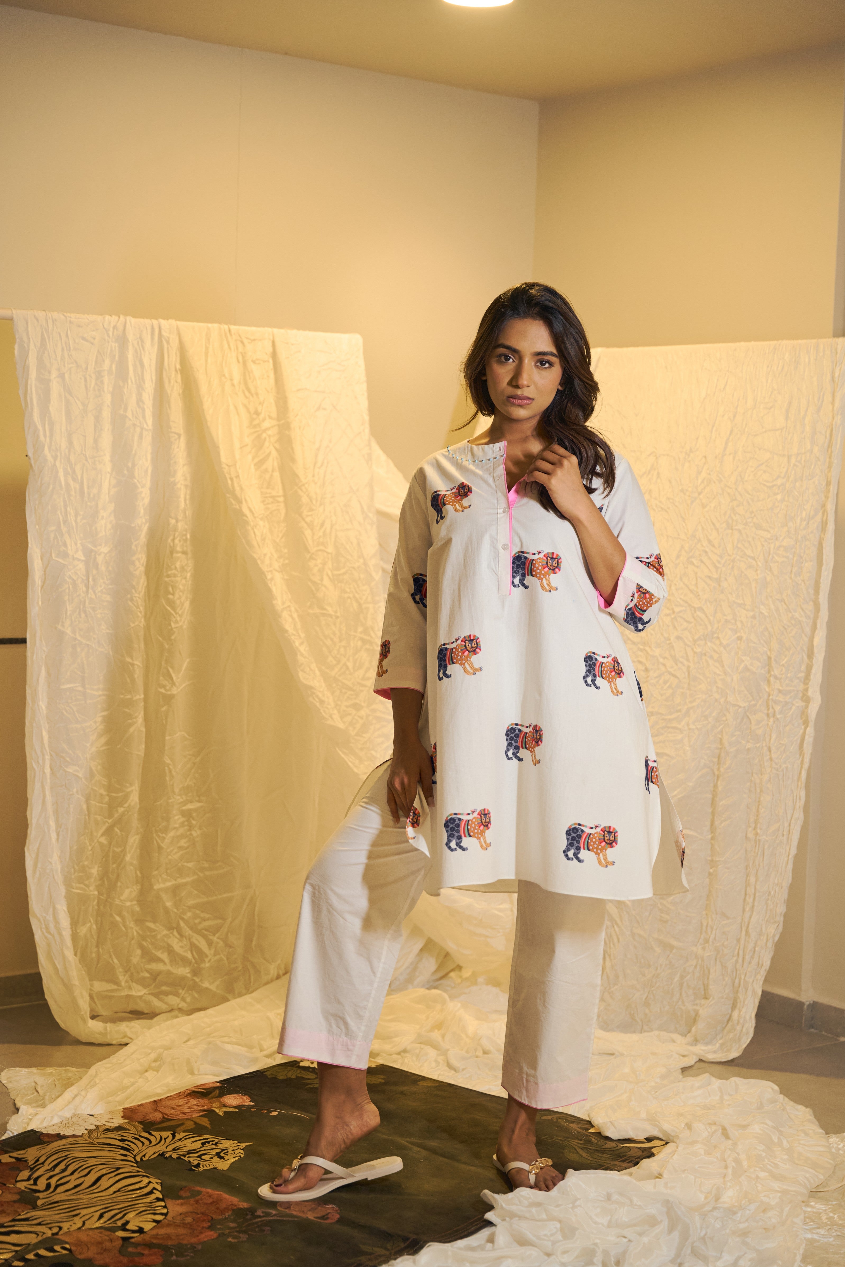 Animal Motif Printed Cotton Kurta Set
