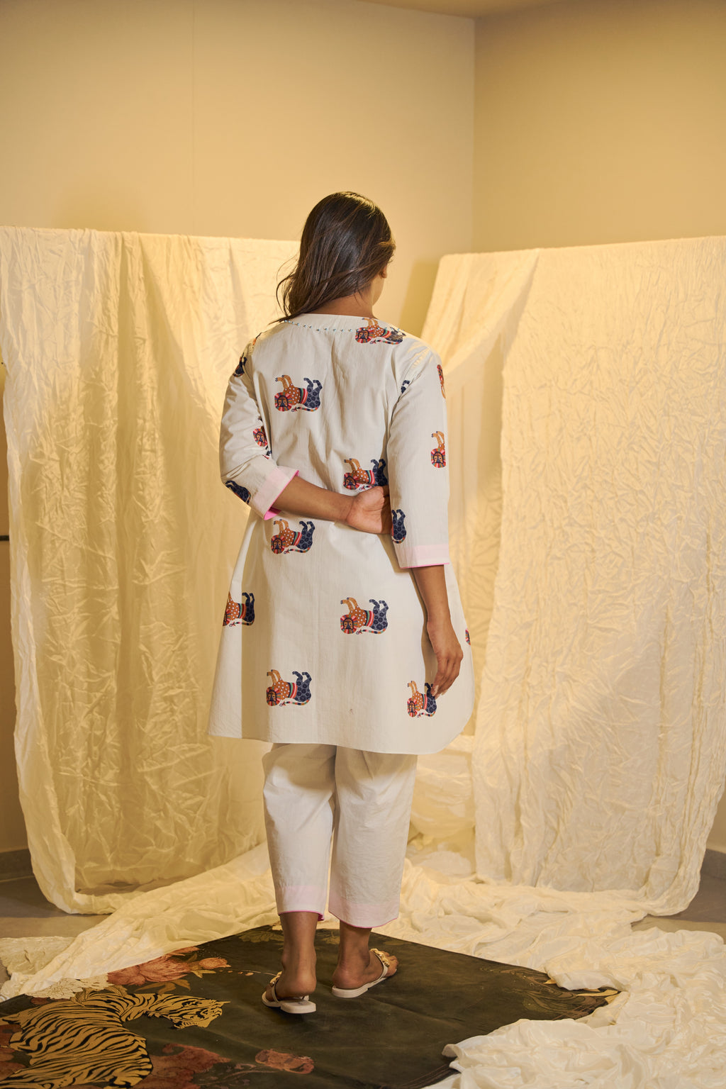 Animal Motif Printed Cotton Kurta Set