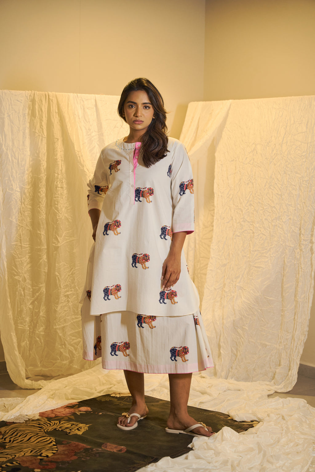 Printed Cotton skirt Set with Bead Work