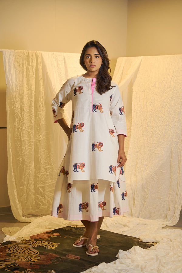 Printed Cotton skirt Set with Bead Work