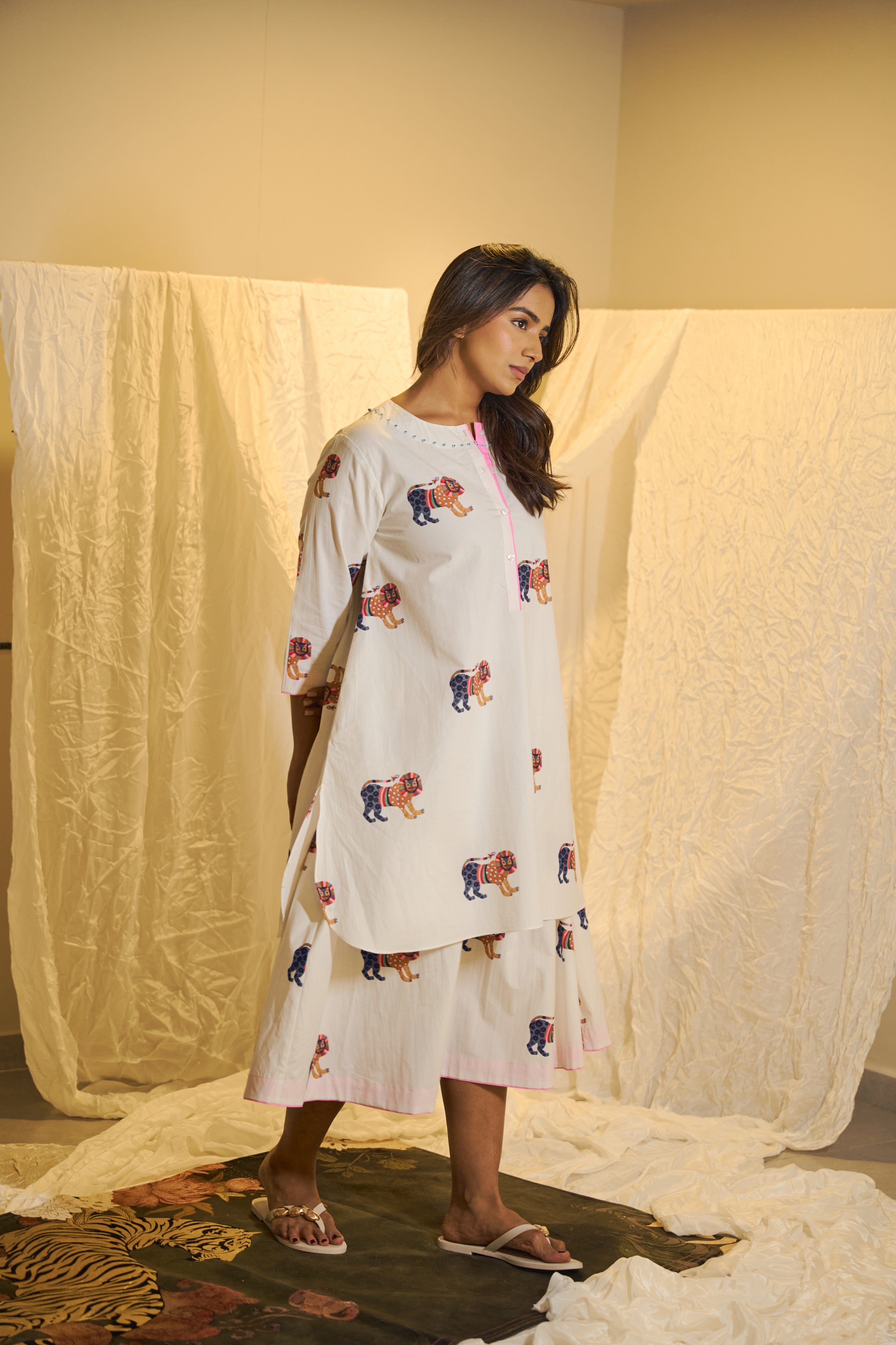 Printed Cotton skirt Set with Bead Work