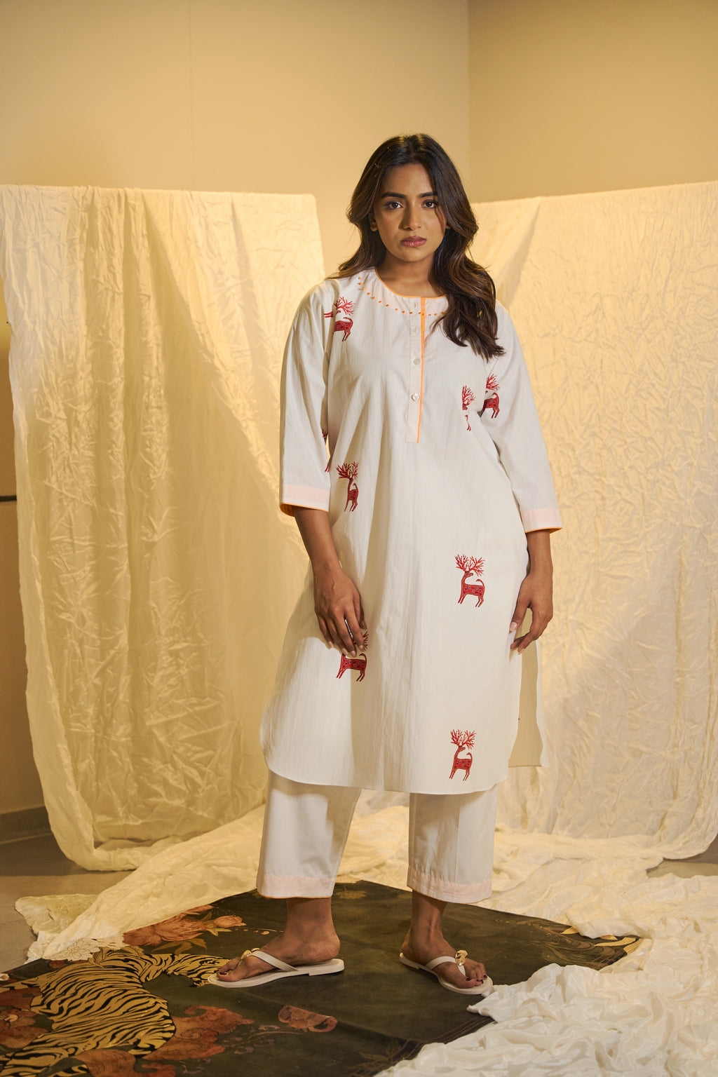 Forest Deer Printed Cotton Kurta Set