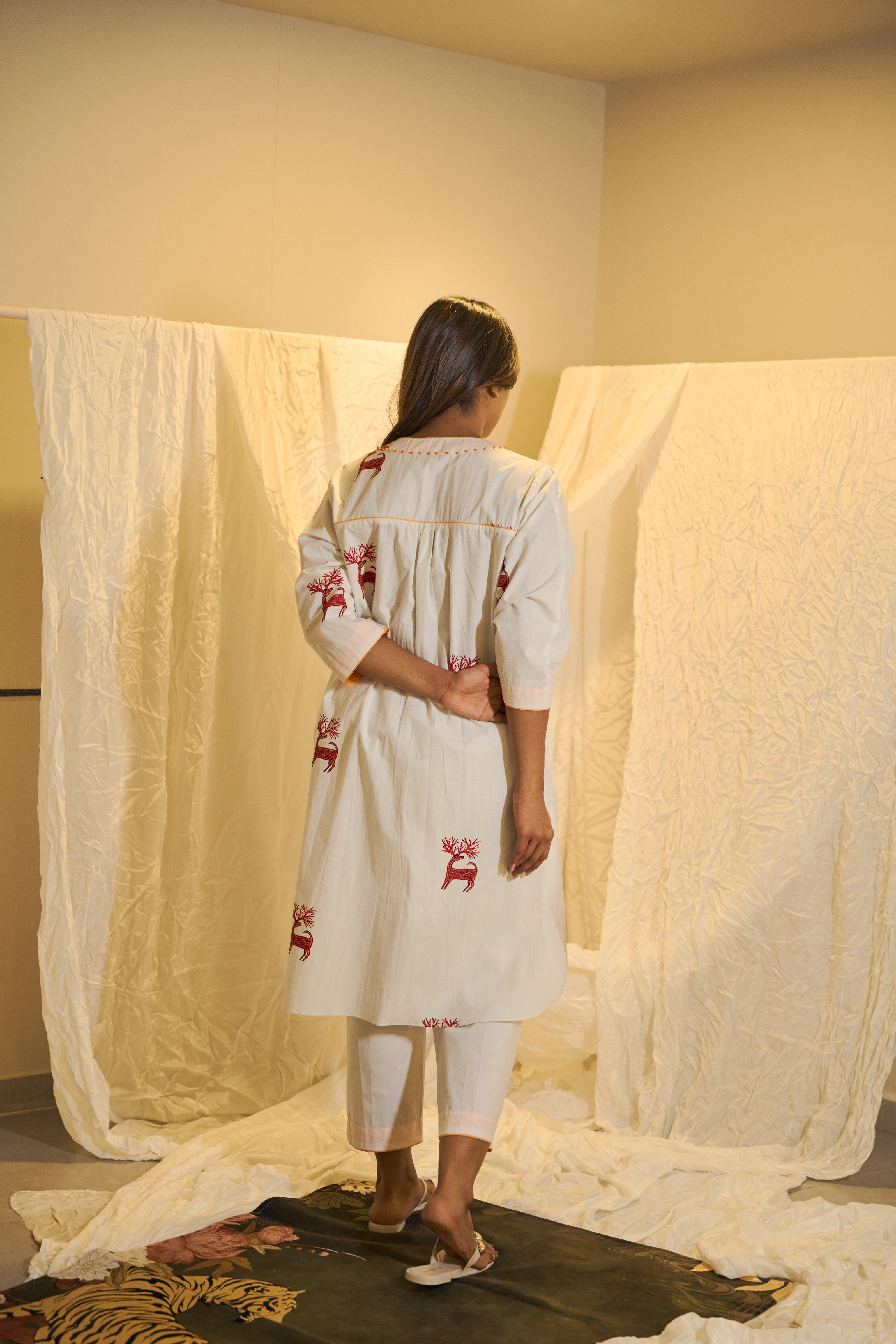 Forest Deer Printed Cotton Kurta Set