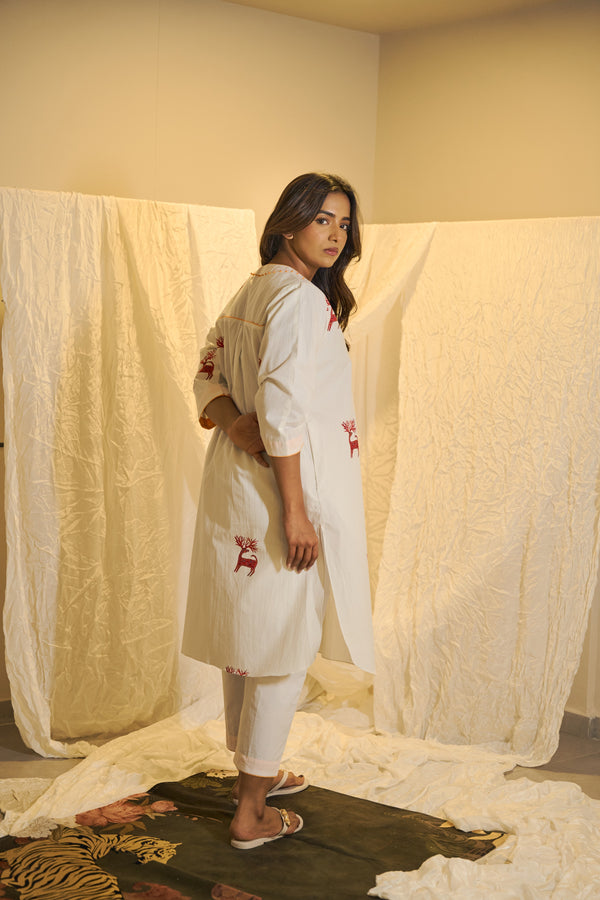 Forest Deer Printed Cotton Kurta Set