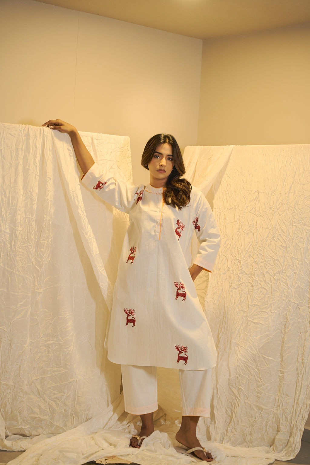 Forest Deer Printed Cotton Kurta Set