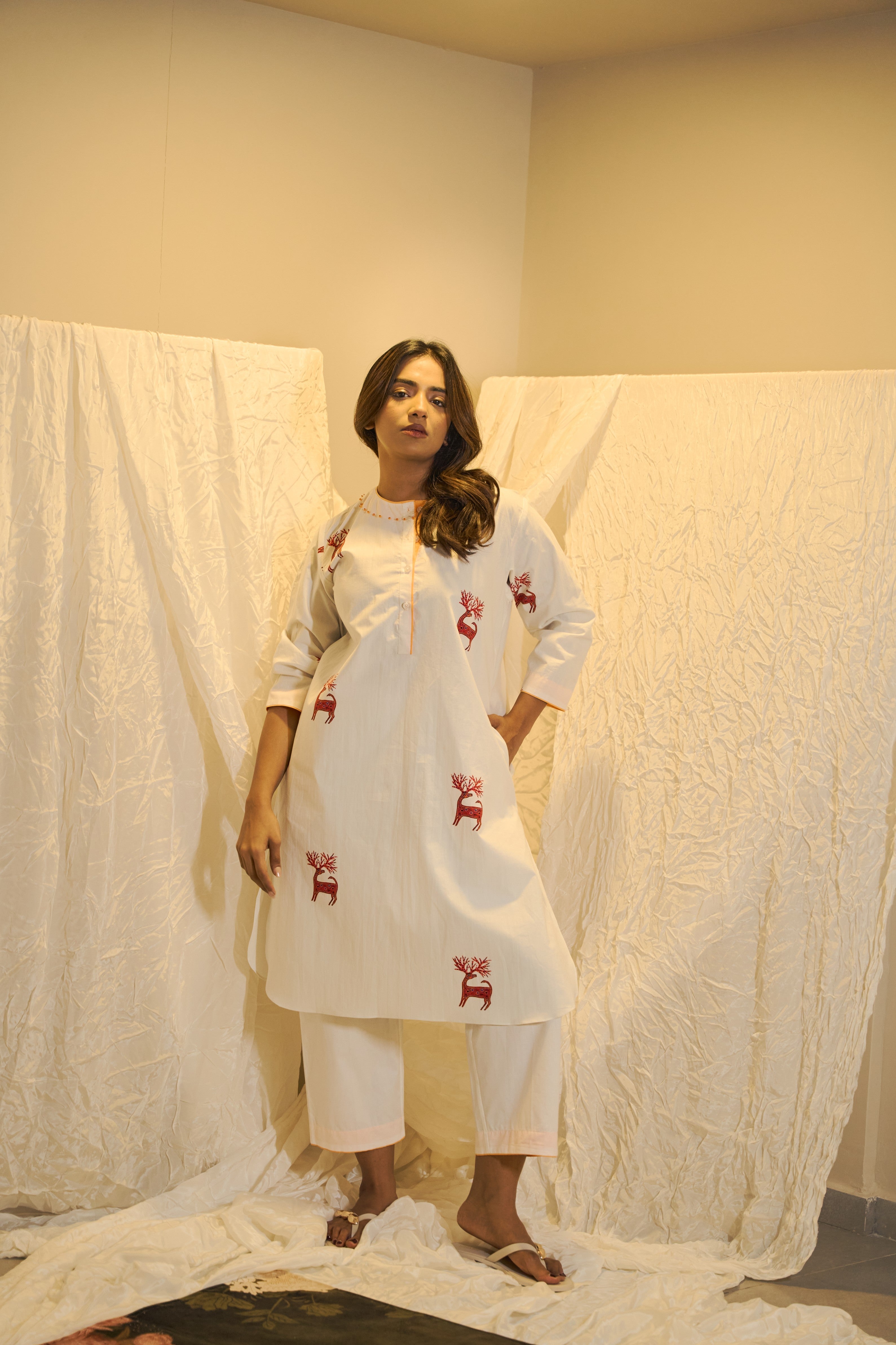Forest Deer Printed Cotton Kurta Set