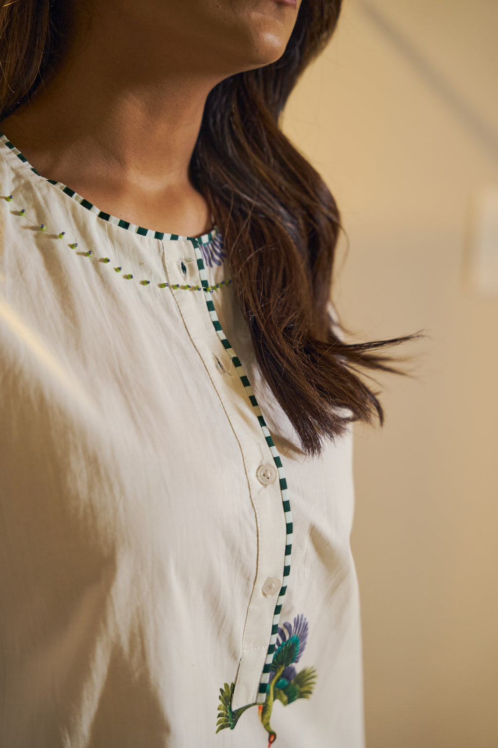 Peacock Motif Printed Cotton Kurta Set