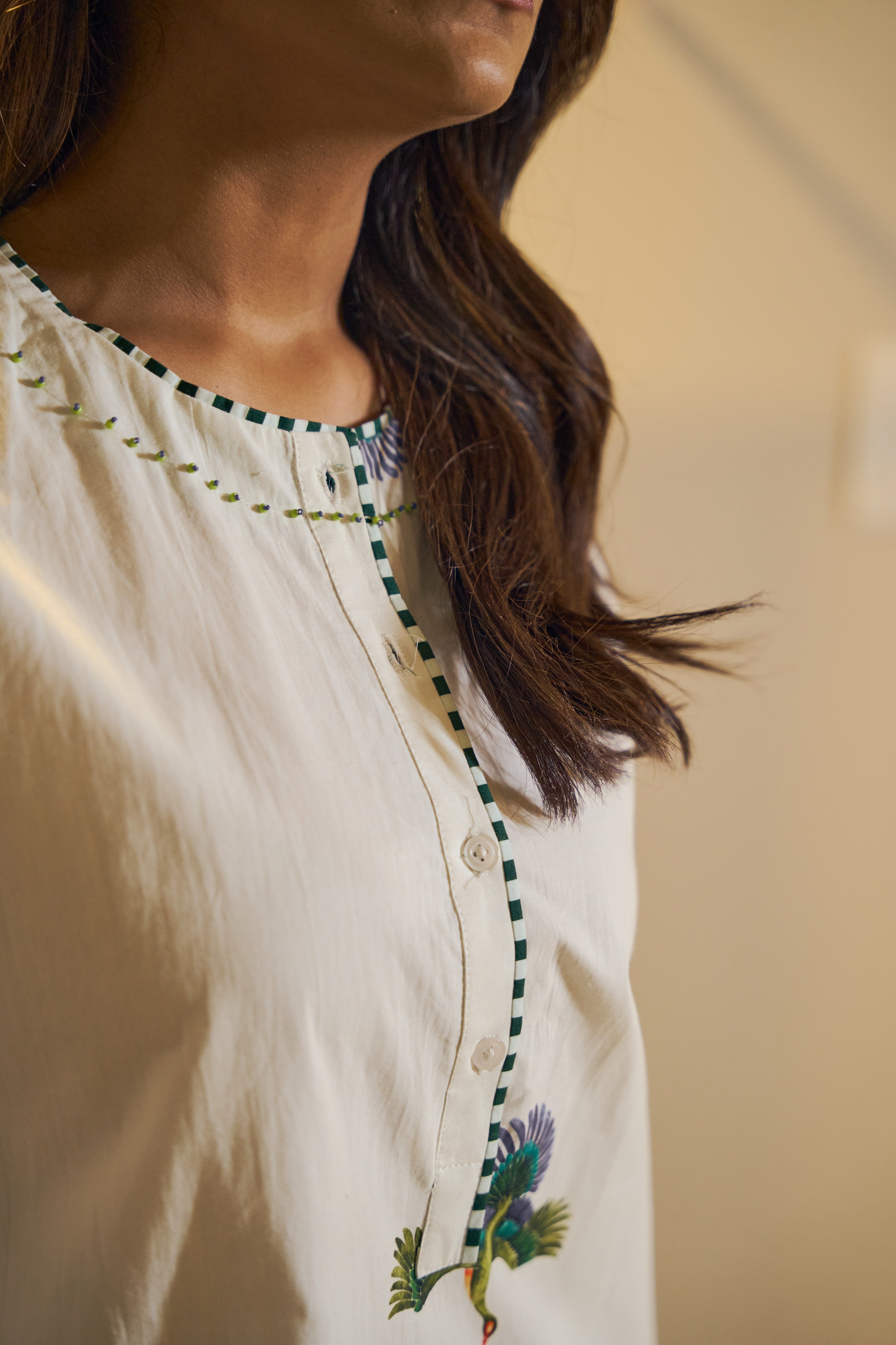 Peacock Motif Printed Cotton Kurta Set