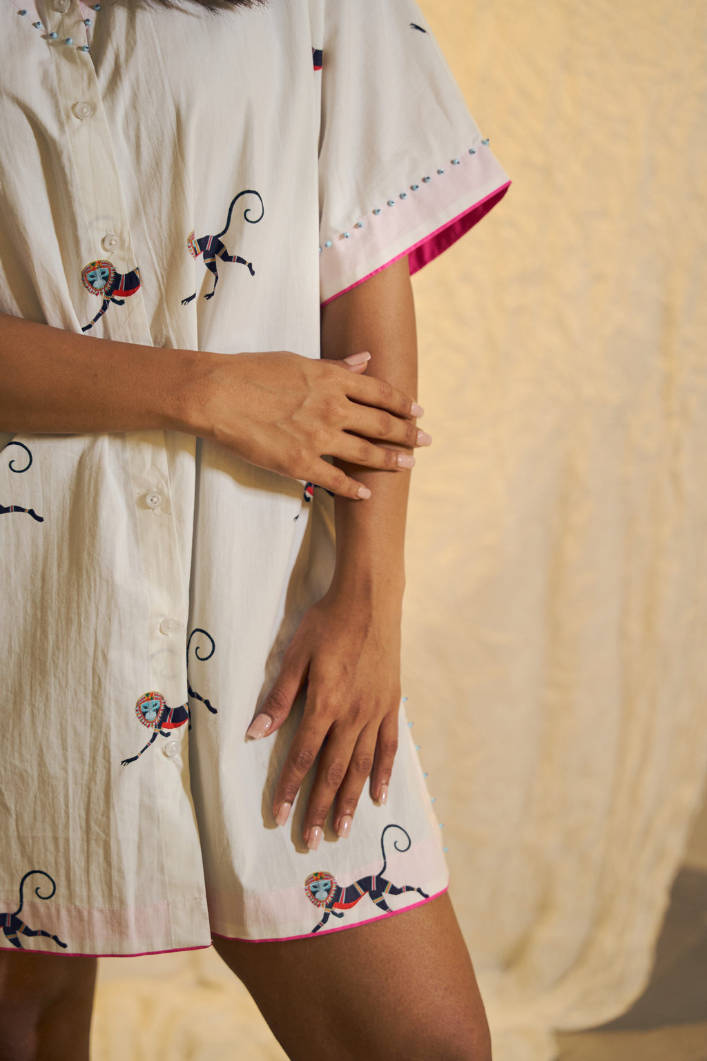 Abstract Motif Printed Cotton Short Dress