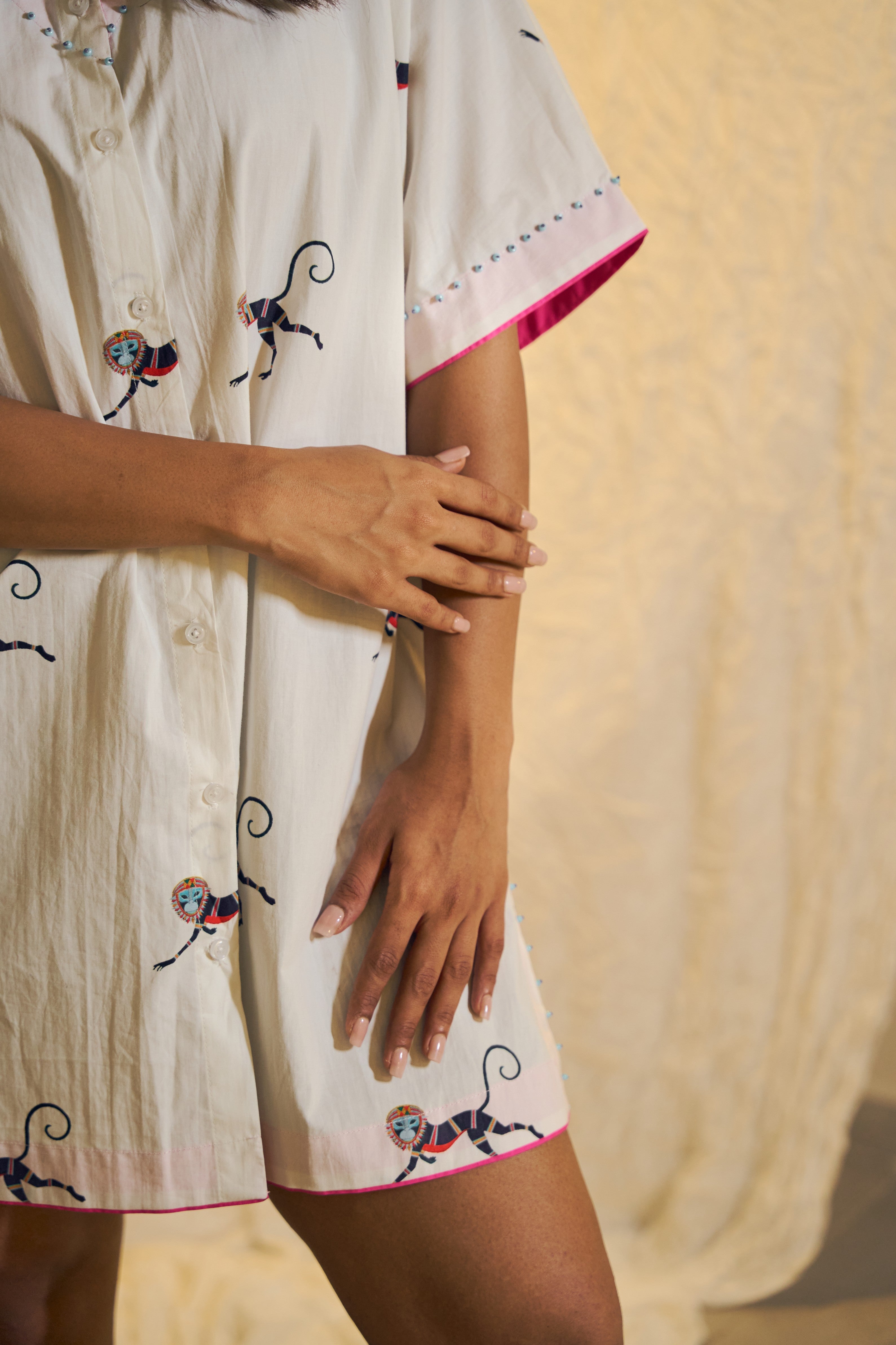 Abstract Motif Printed Cotton Short Dress