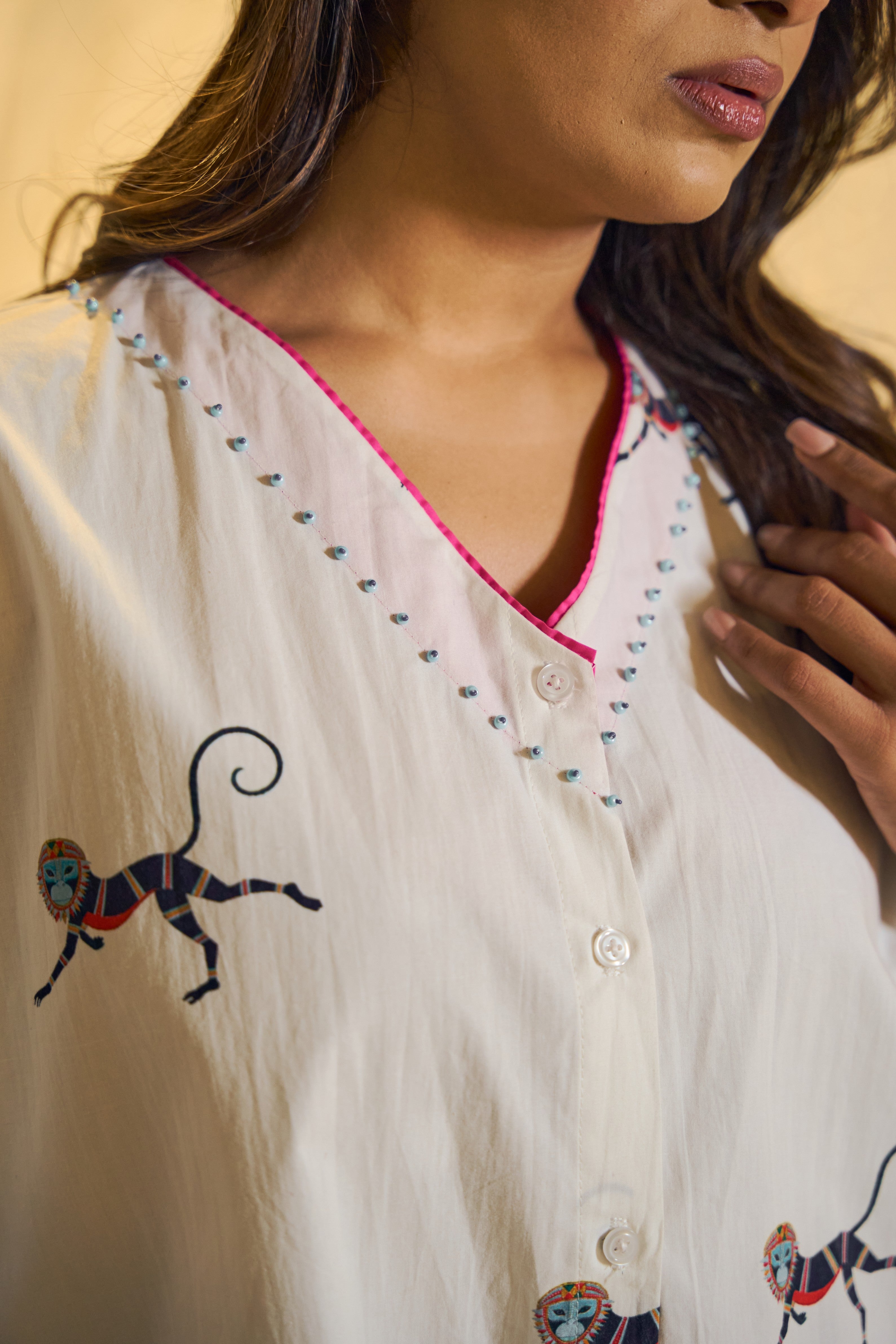 Abstract Motif Printed Cotton Short Dress